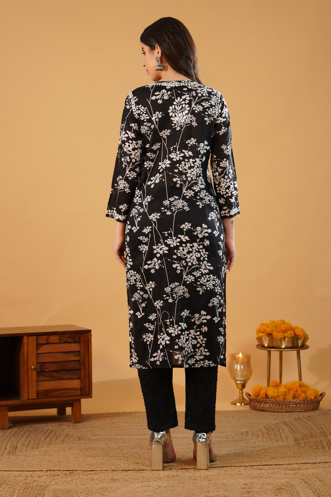 Sidra Pure Mulmul Chikankari Handwork Kurti - Black Colour