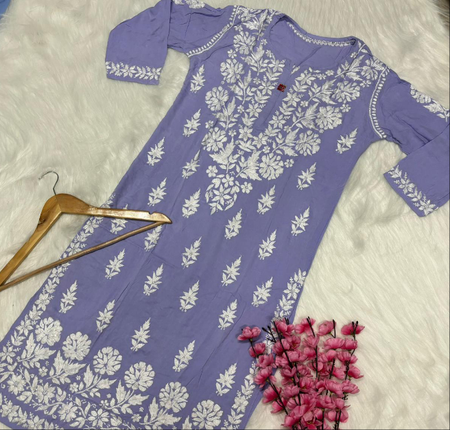 Avneet Kaur Inspired Modal Chikankari Kurti - Purple colour - Chikankaar