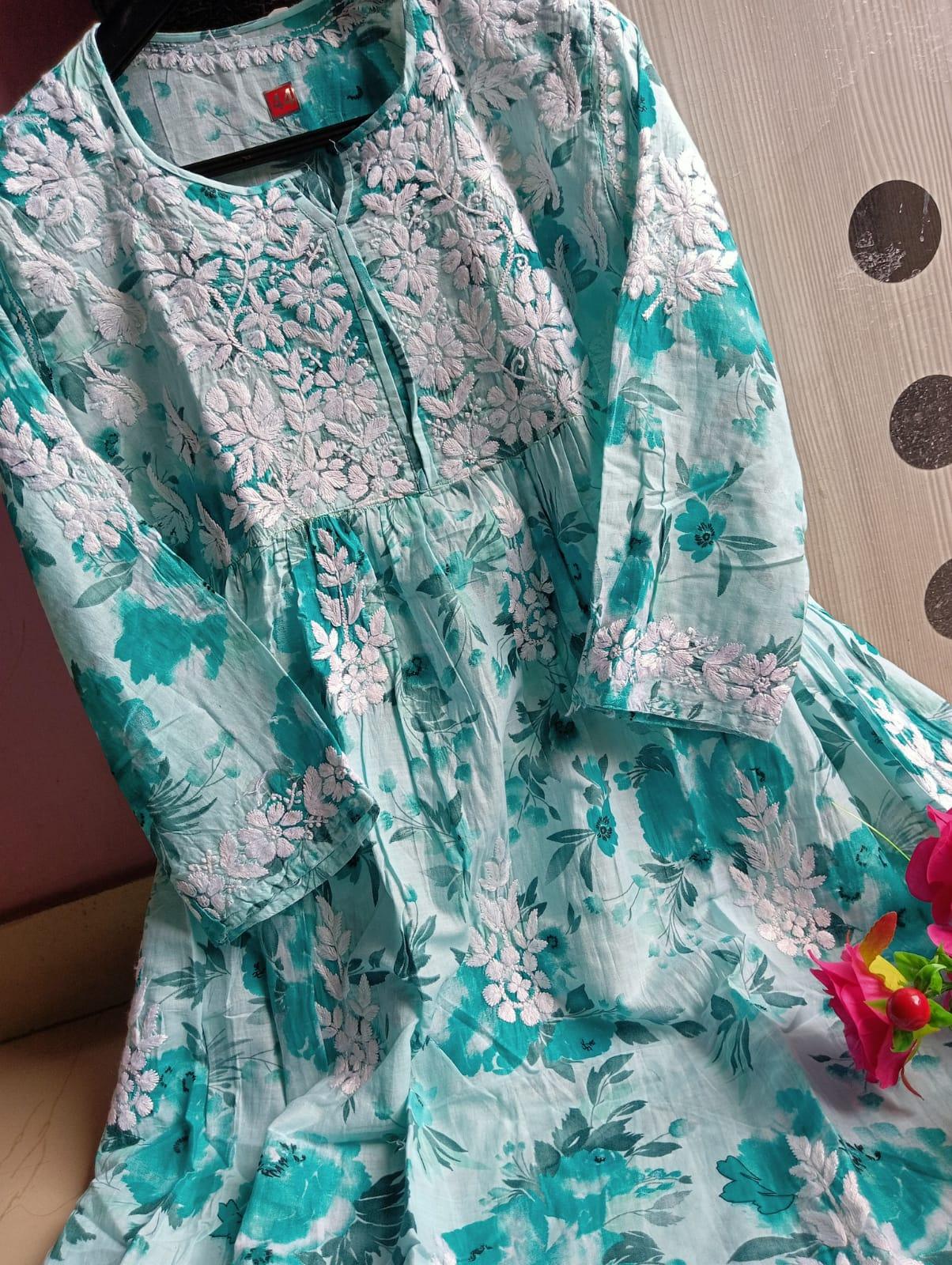 Pure Soft Malmal Gown - Sea Green - Chikankaar