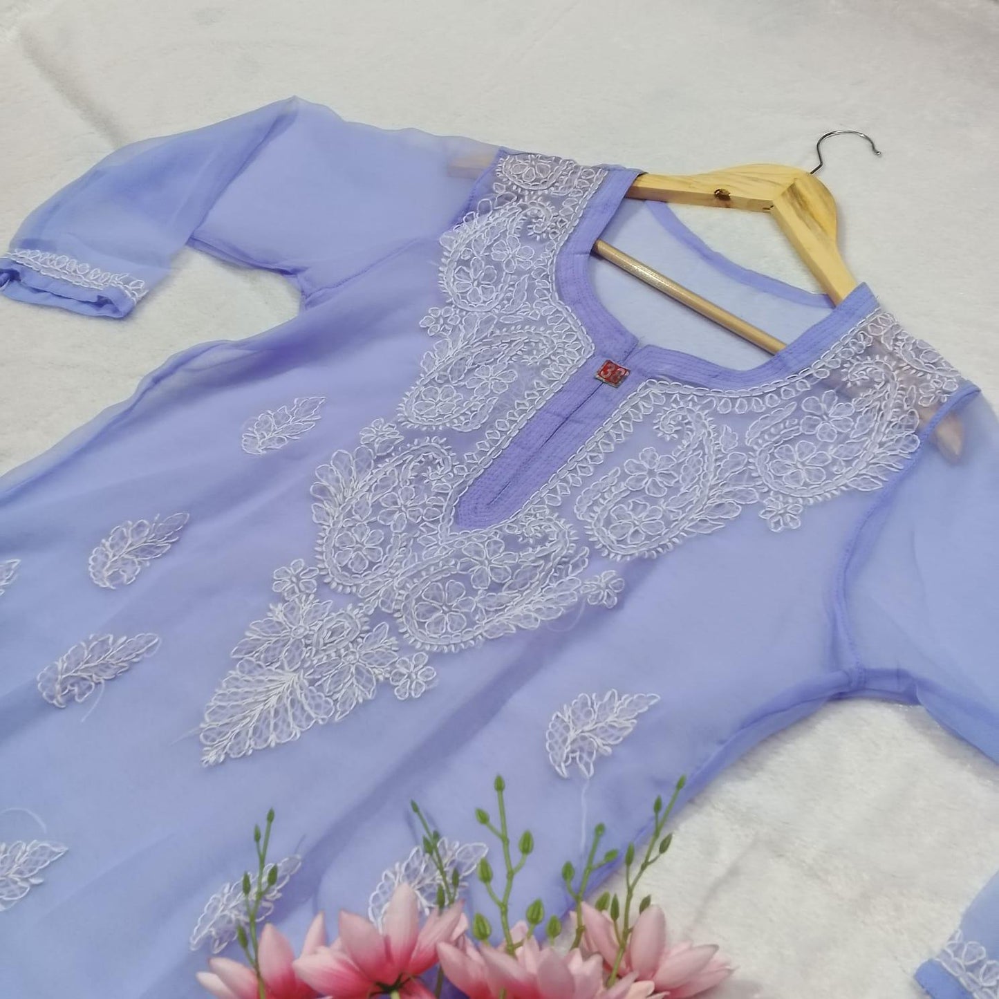 Pure Chikankari Georgette Kurti With Inner Purple Colour - Chikankaar