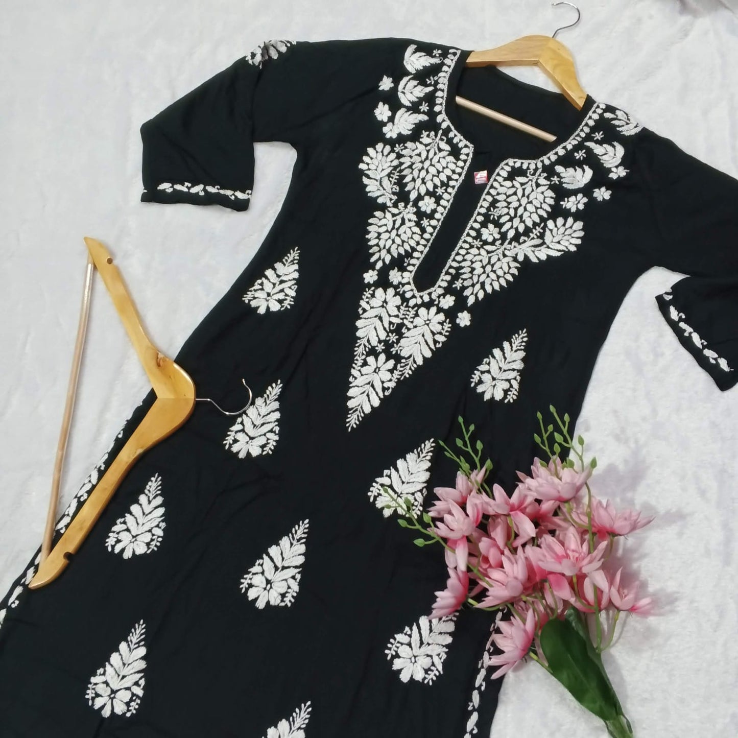 Pure Modal Chikankari Kurti - Black Color - Chikankaar