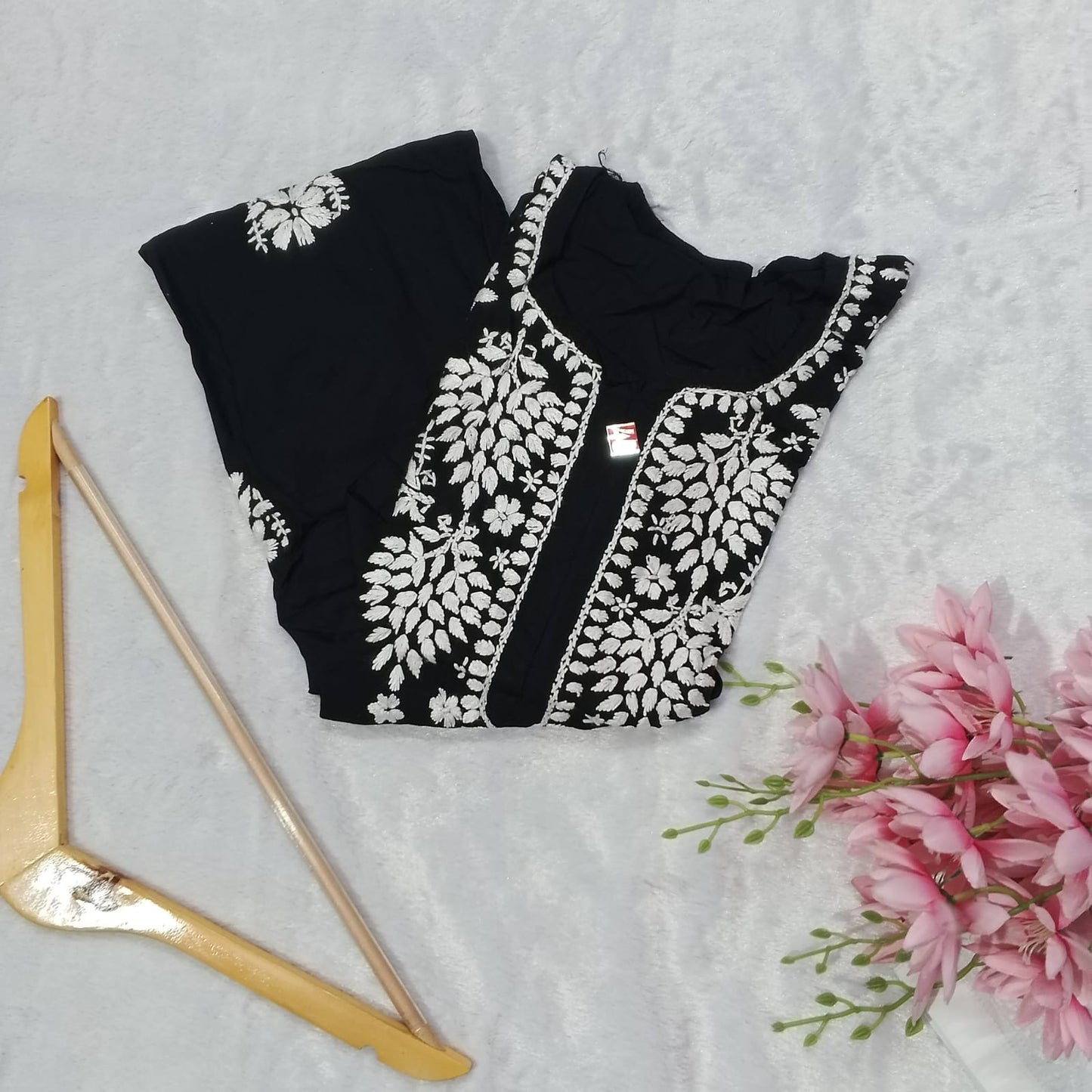Pure Modal Chikankari Kurti - Black Color - Chikankaar