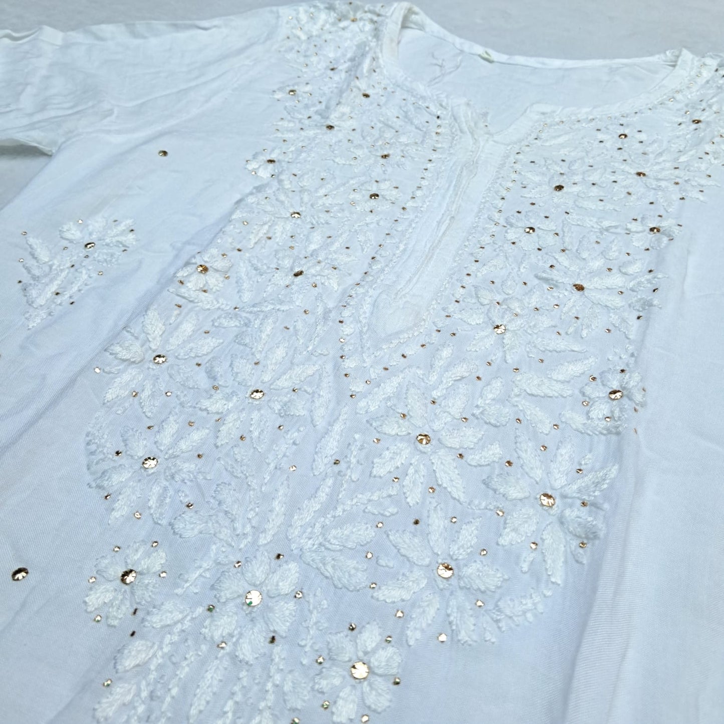 Noor Chikankari Kurti Plazo Set with Mukaish Work - White Color - Chikankaar