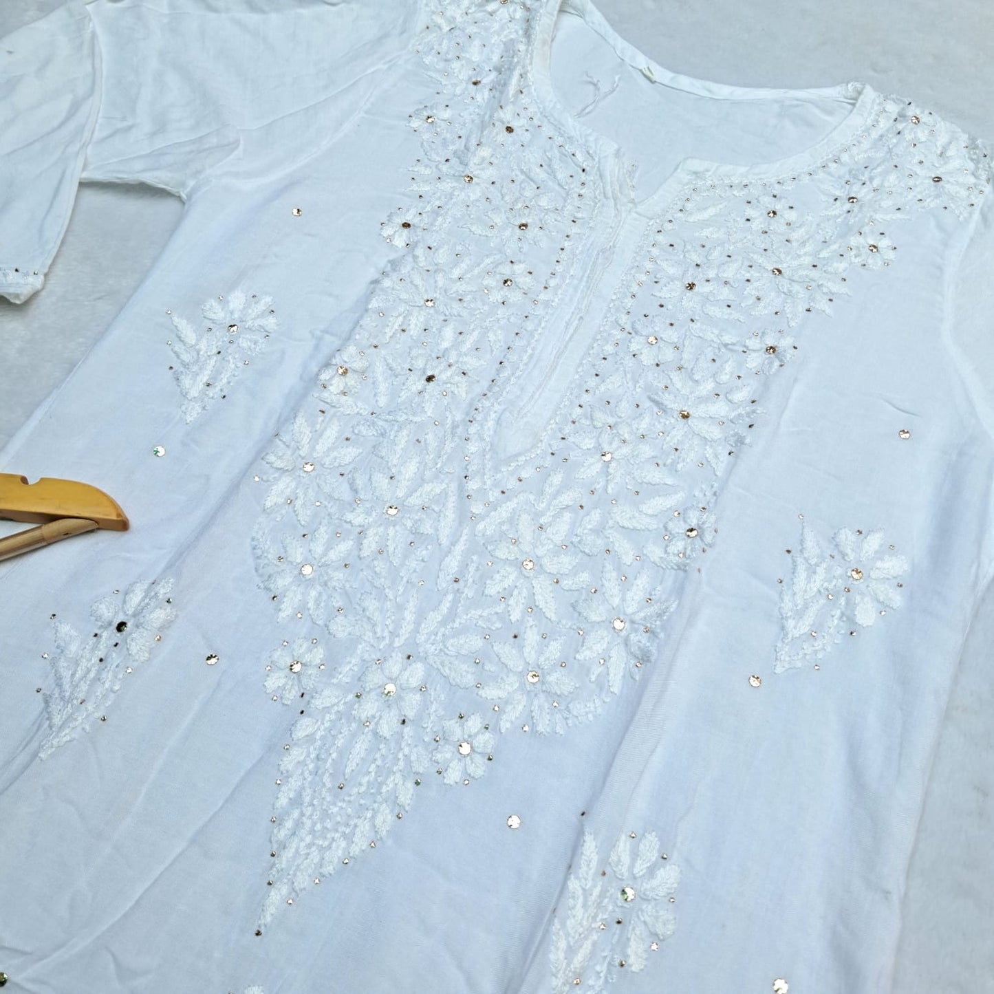 Noor Chikankari Kurti Plazo Set with Mukaish Work - White Color - Chikankaar