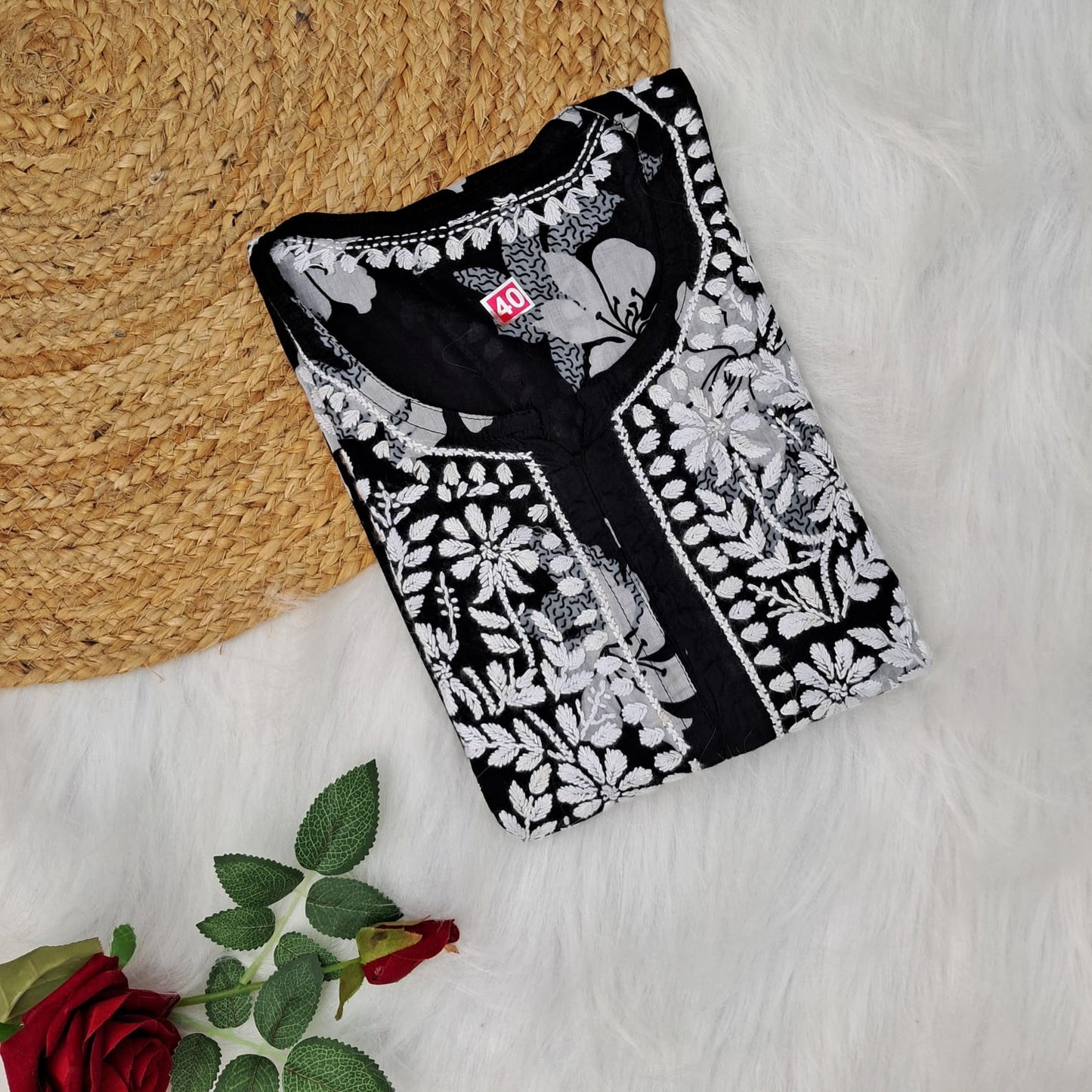 Suhana Khan Inspired Pure Mulmul Chikankari Kurti- Black Colour - Chikankaar