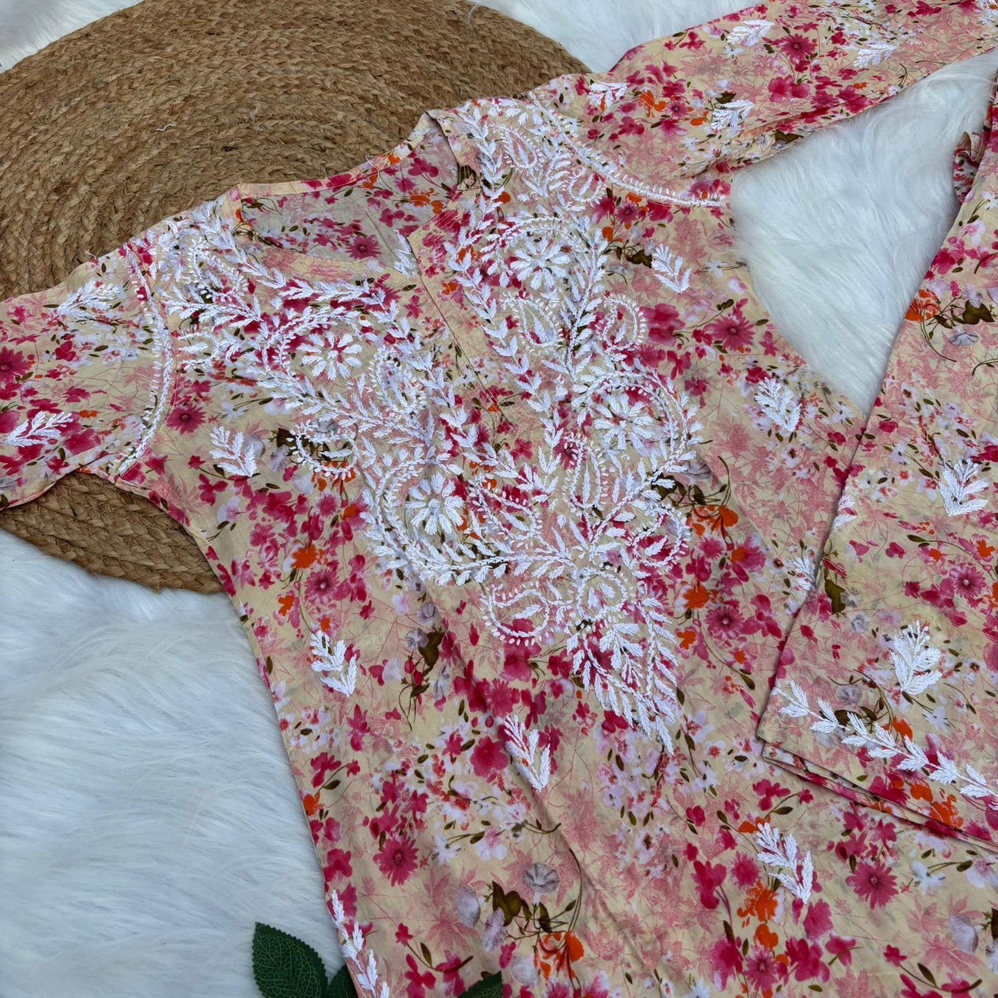 Maira Mulmul Cotton Chikankari Kurti Set - Red Colour - Chikankaar