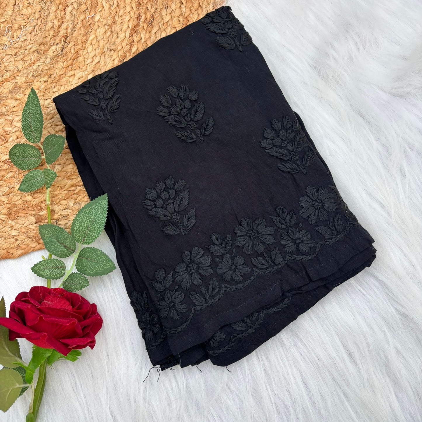 Arfa Rayon Lucknowi Chikankari Plazo - Black Colour - Chikankaar