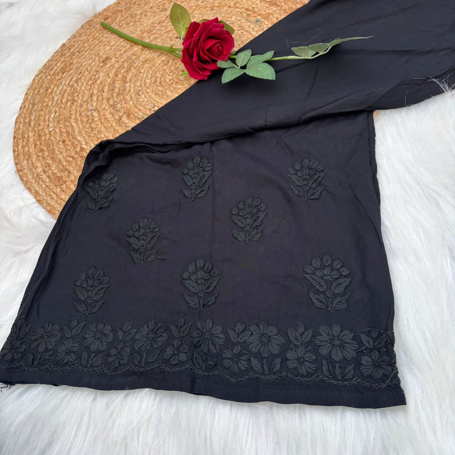 Arfa Rayon Lucknowi Chikankari Plazo - Black Colour - Chikankaar