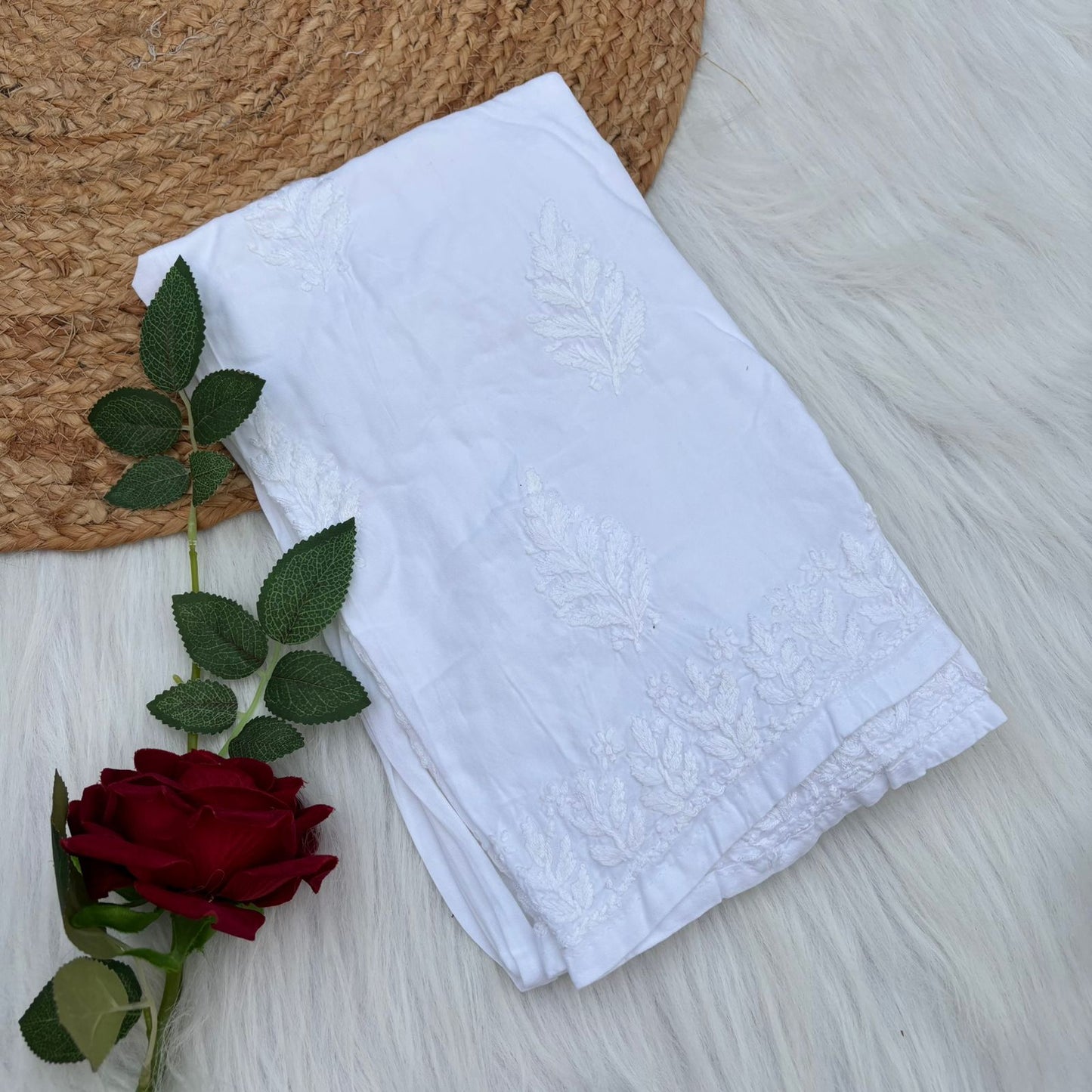 Arfa Rayon Lucknowi Chikankari Plazo - White Colour - Chikankaar