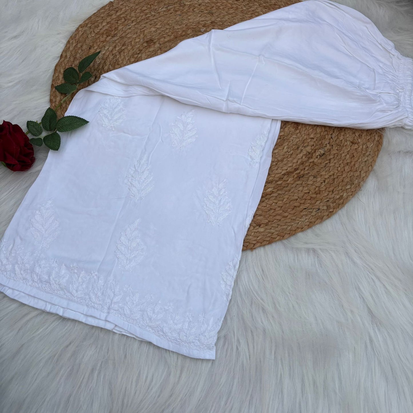 Arfa Rayon Lucknowi Chikankari Plazo - White Colour - Chikankaar