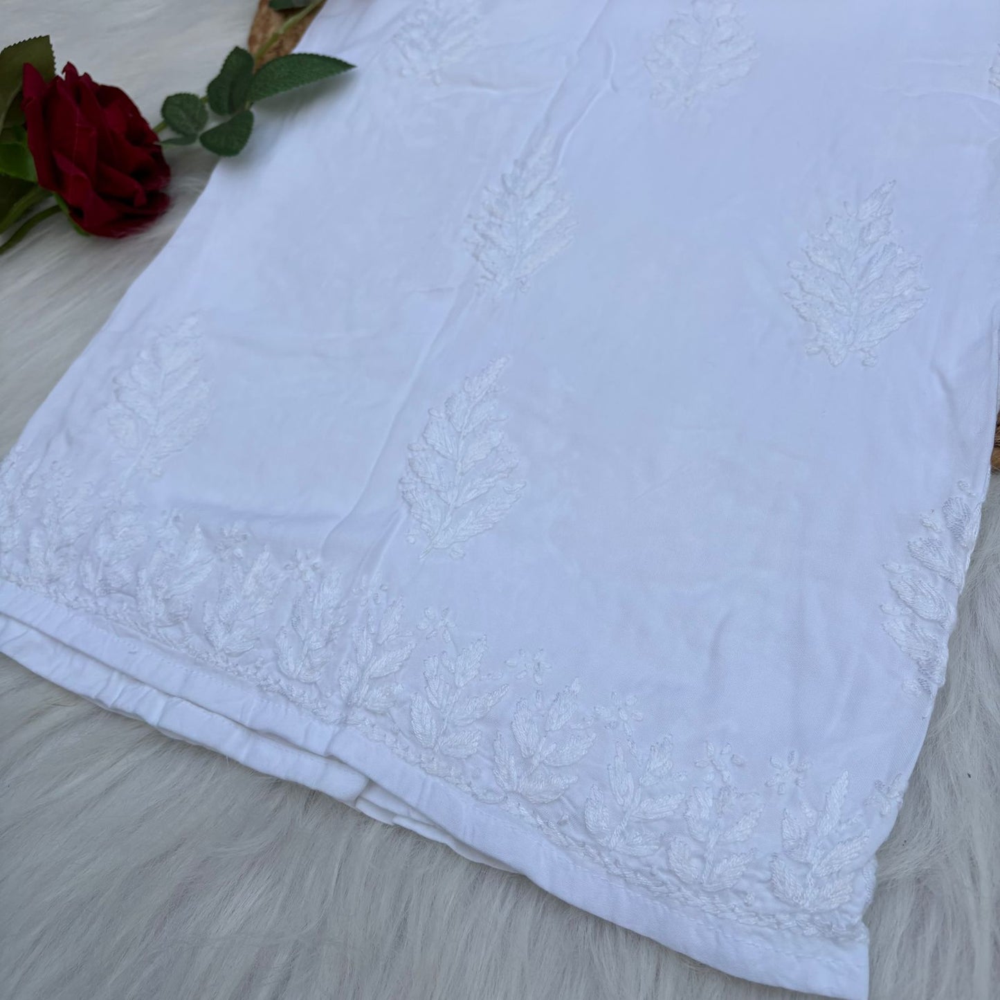 Arfa Rayon Lucknowi Chikankari Plazo - White Colour - Chikankaar