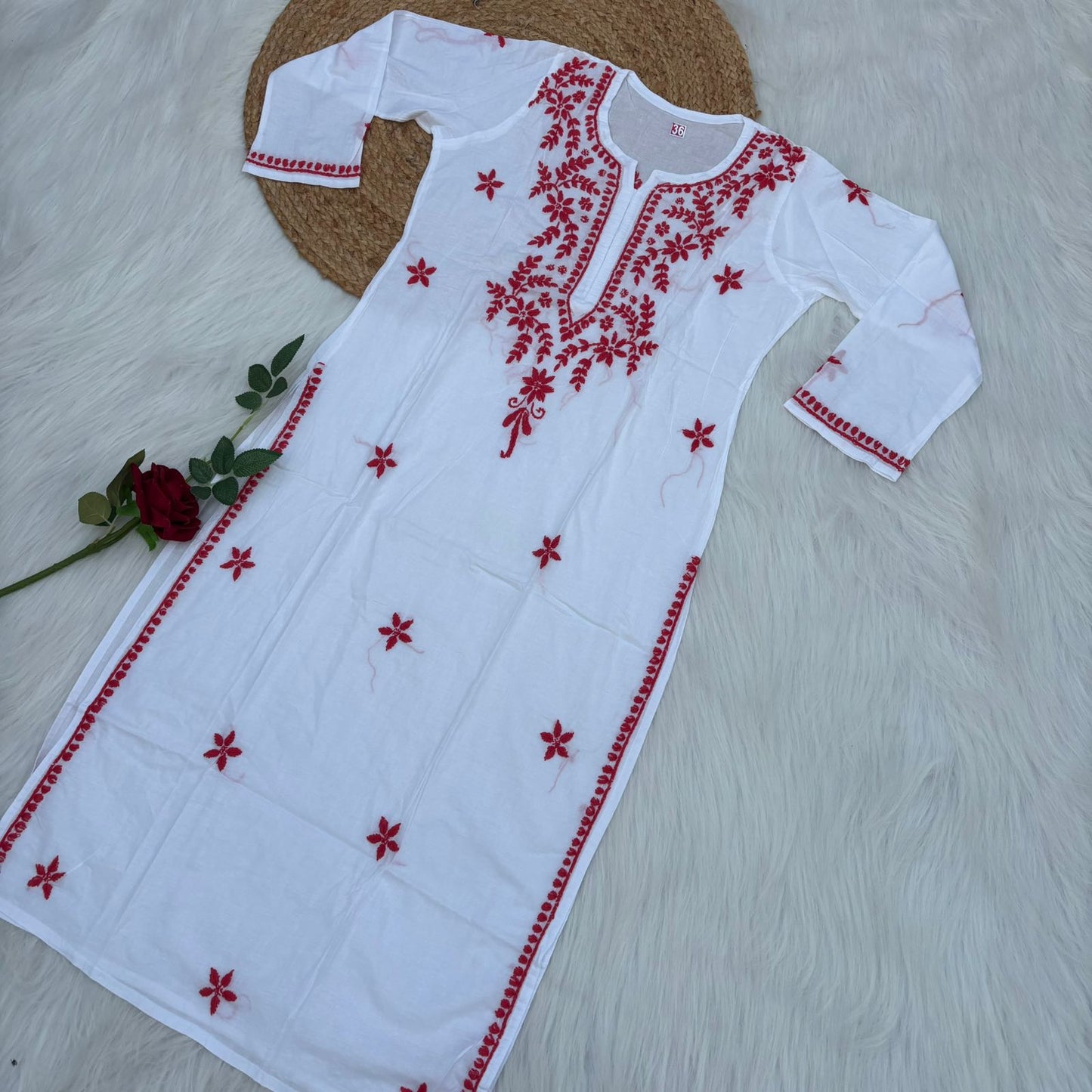 Shraddha Kapoor Inspired Pure Cotton Chikankari Kurti - Gazri Colour - Chikankaar