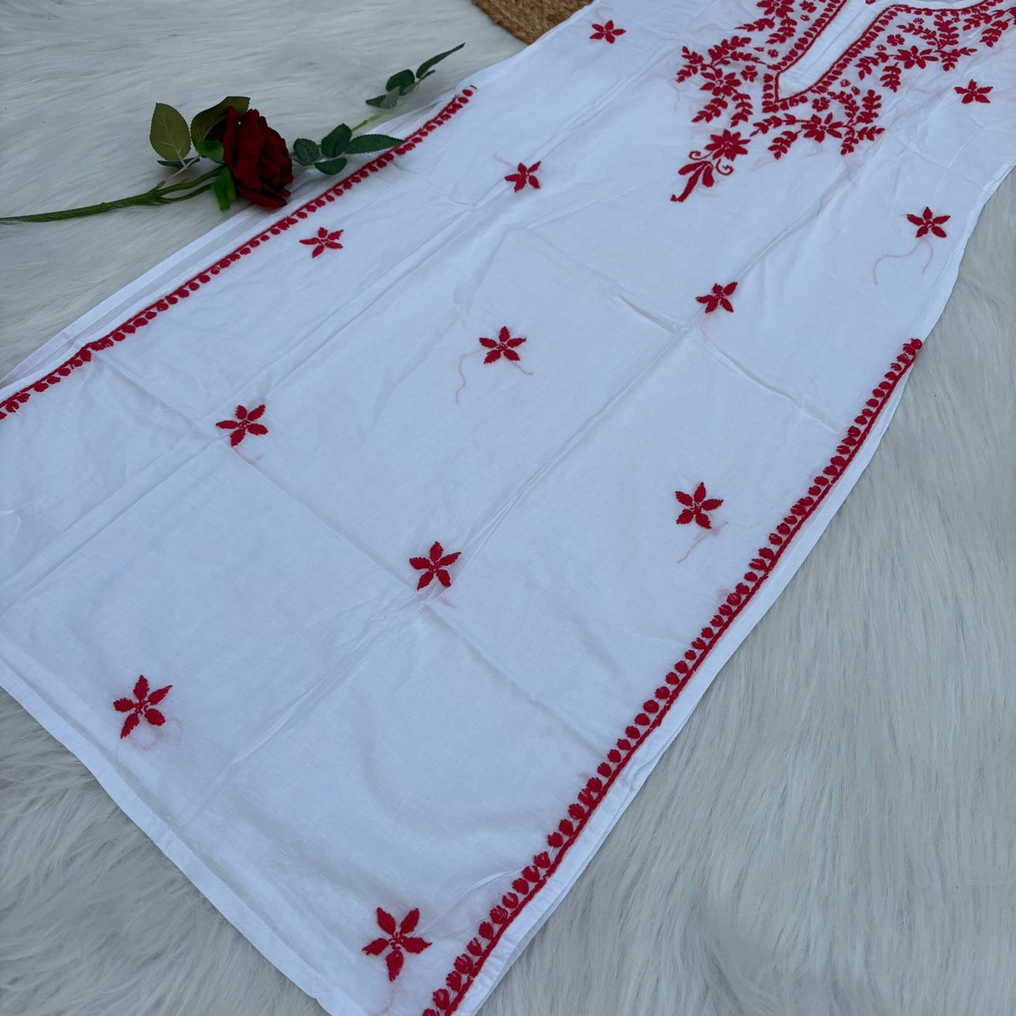 Shraddha Kapoor Inspired Pure Cotton Chikankari Kurti - Gazri Colour - Chikankaar