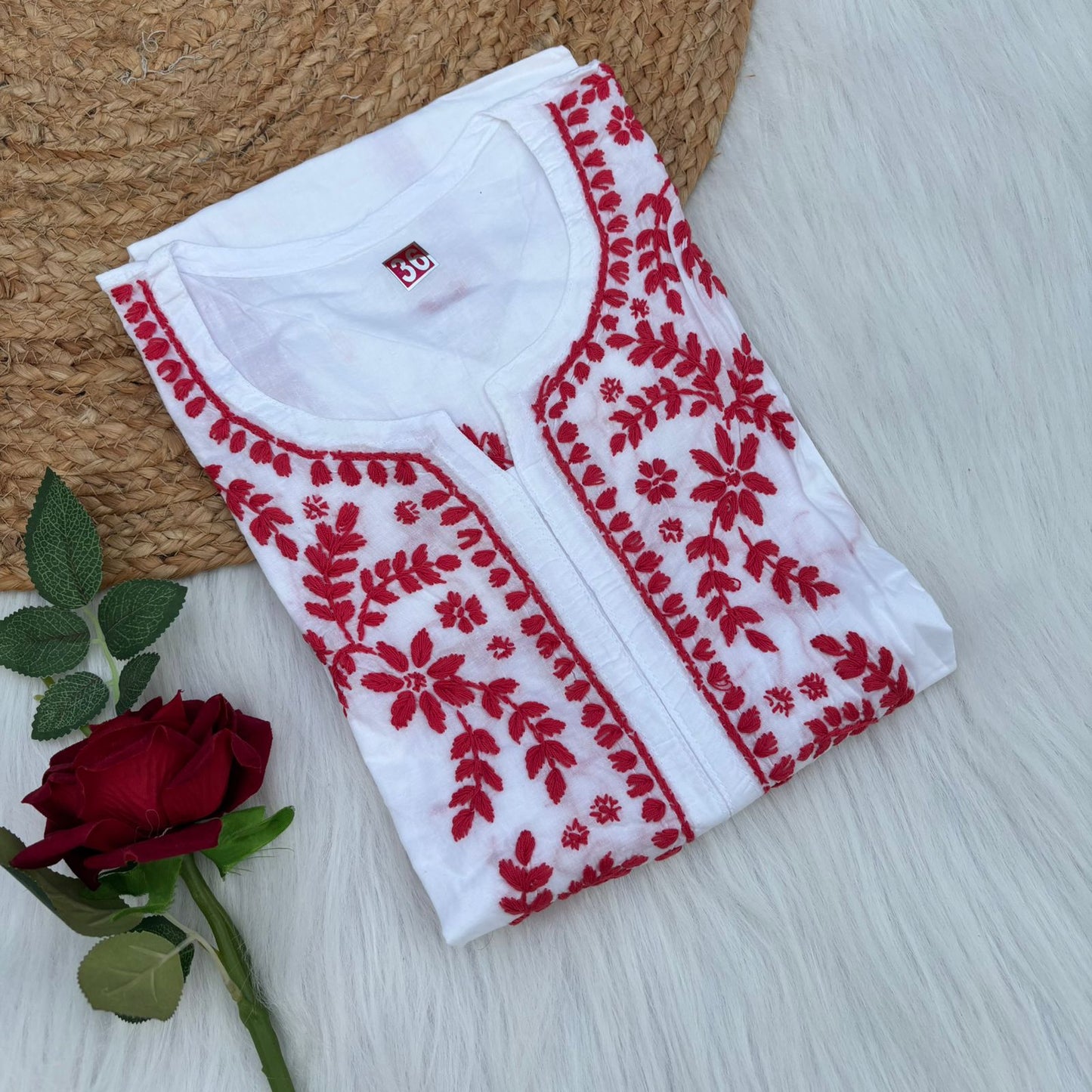 Shraddha Kapoor Inspired Pure Cotton Chikankari Kurti - Gazri Colour - Chikankaar