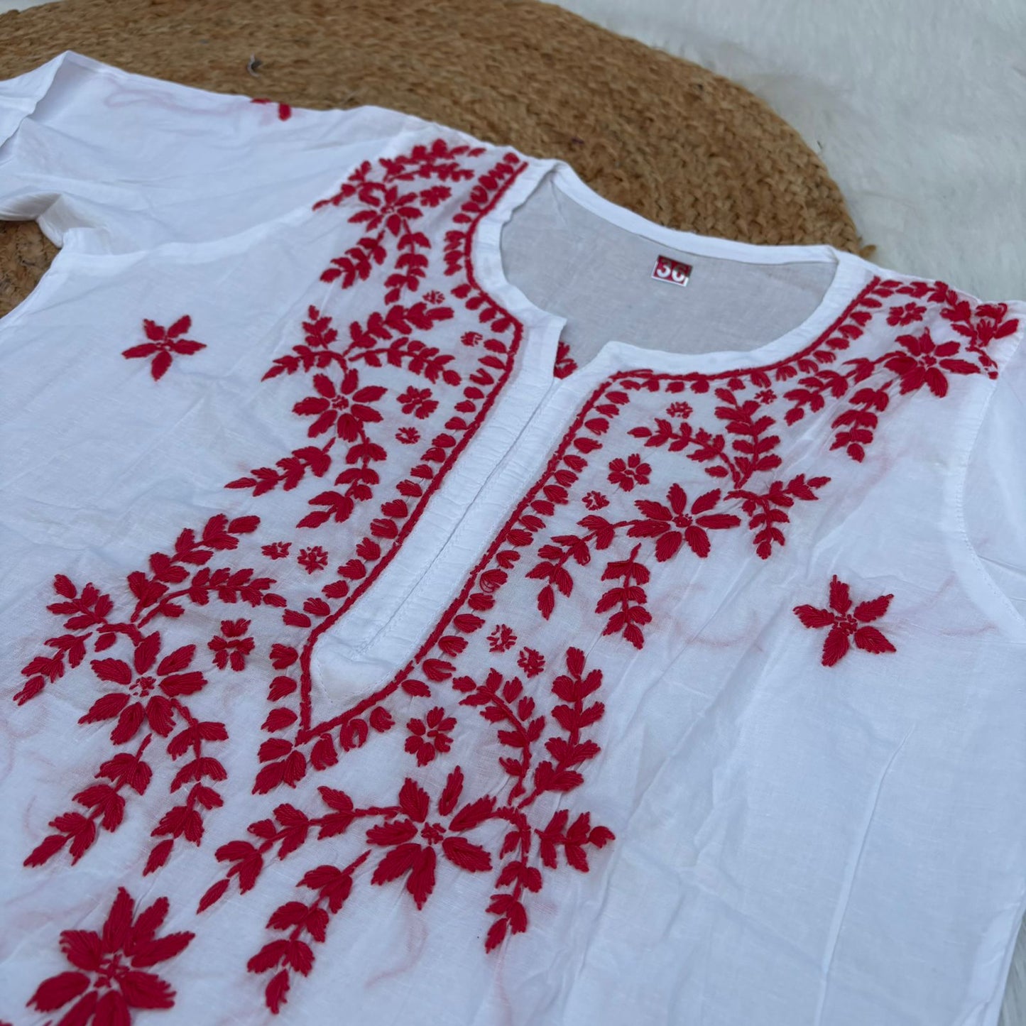 Shraddha Kapoor Inspired Pure Cotton Chikankari Kurti - Gazri Colour - Chikankaar