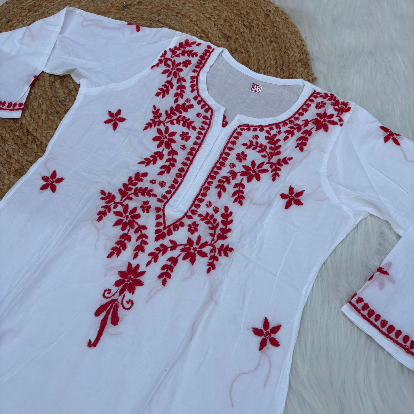 Shraddha Kapoor Inspired Pure Cotton Chikankari Kurti - Gazri Colour - Chikankaar