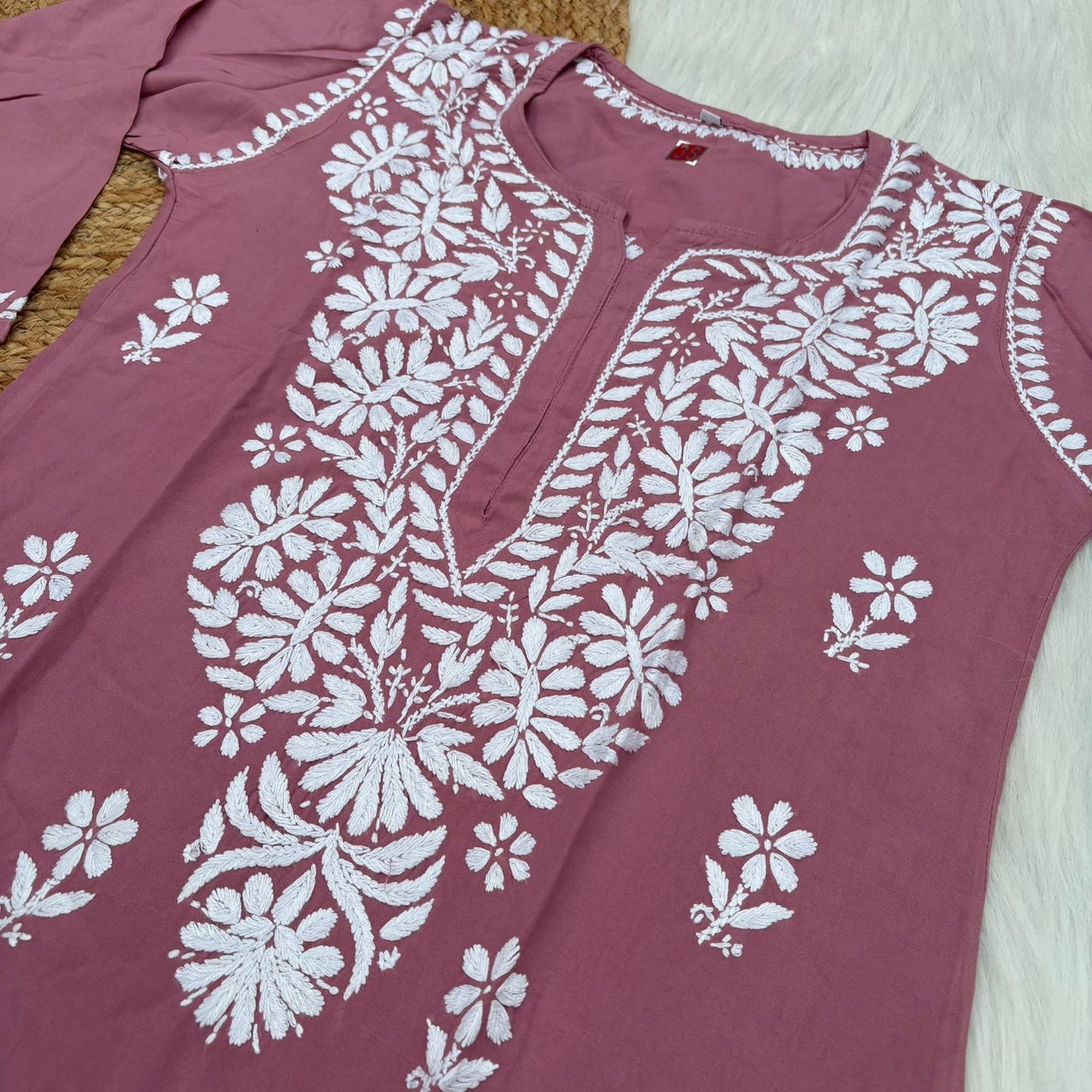 Hiba Soft Rayon Chikankari Kurti - Blush Colour - Chikankaar