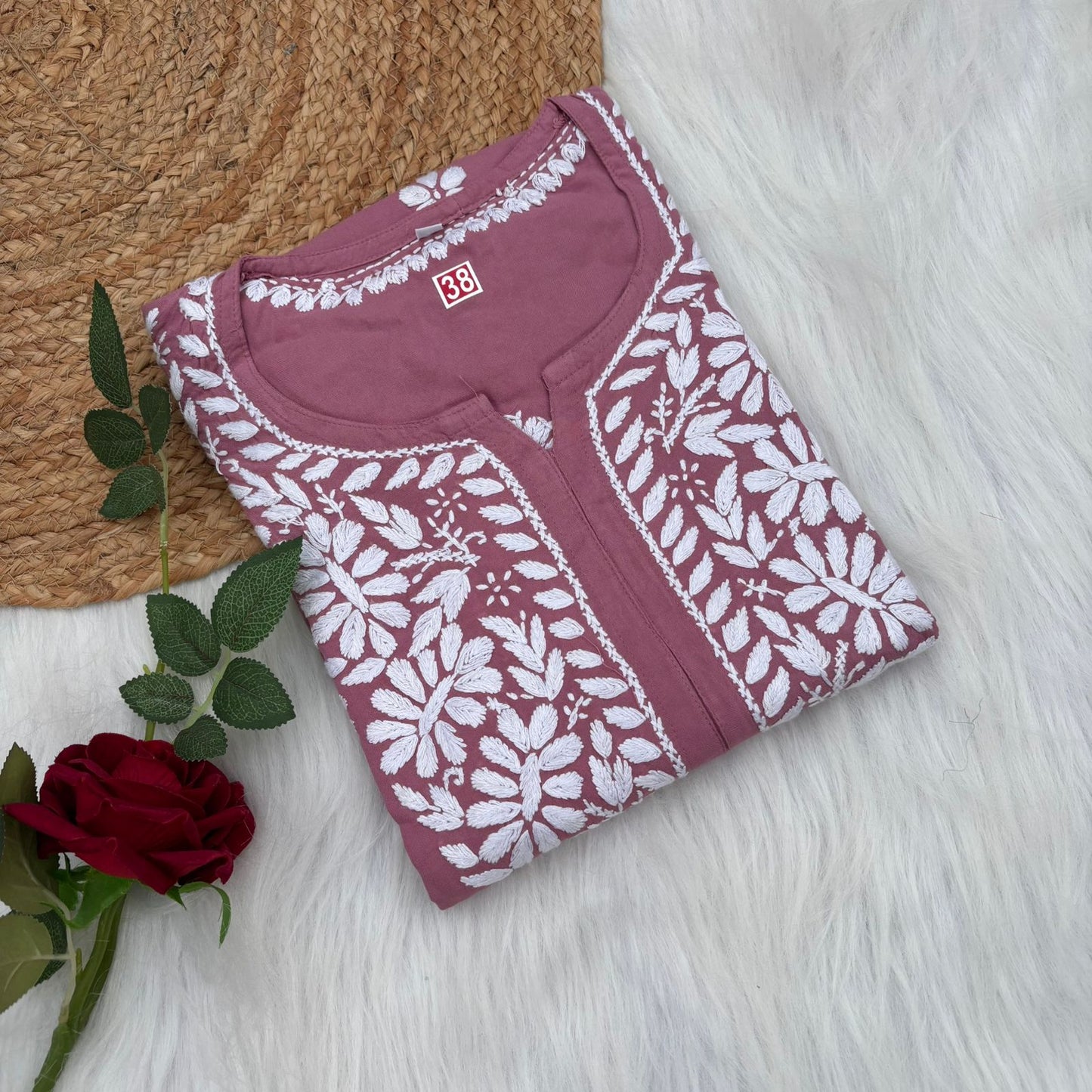 Hiba Soft Rayon Chikankari Kurti - Blush Colour - Chikankaar