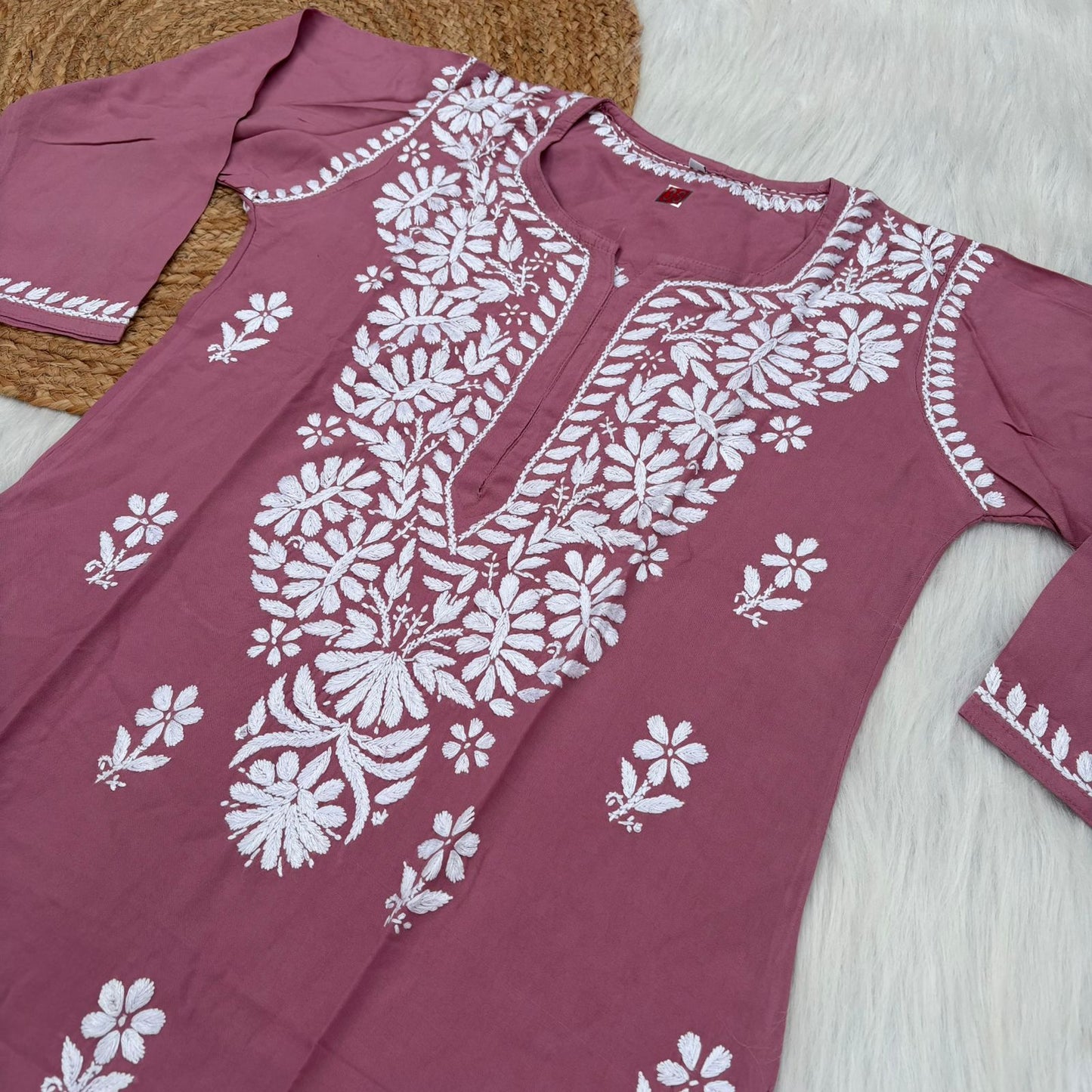 Hiba Soft Rayon Chikankari Kurti - Blush Colour - Chikankaar