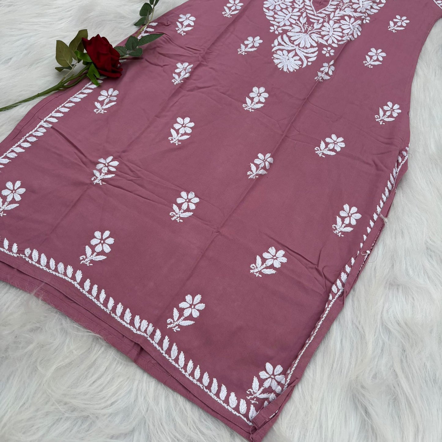 Hiba Soft Rayon Chikankari Kurti - Blush Colour - Chikankaar
