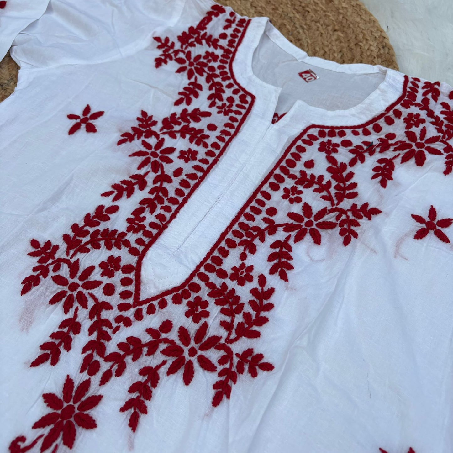 Shraddha Kapoor Inspired Pure Cotton Chikankari Kurti - Red Colour - Chikankaar