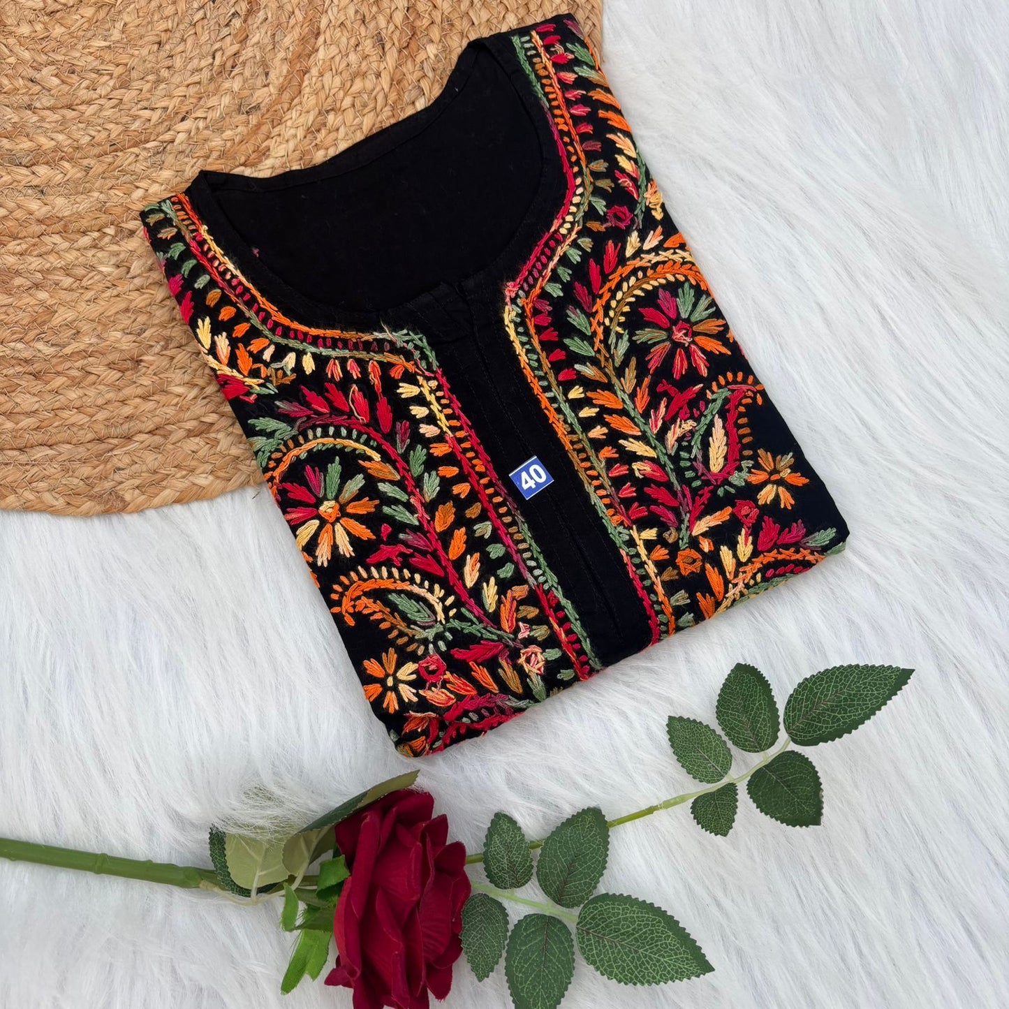 Nadia Pure Cotton Multi threaded Chikankari Kurti - Black Colour - Chikankaar