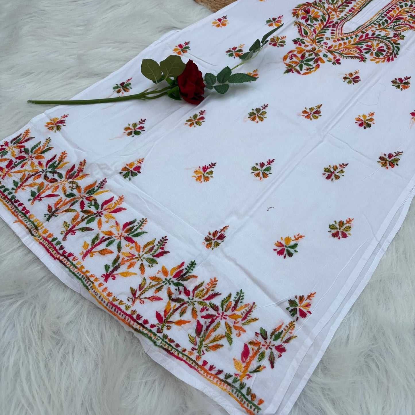 Nadia Pure Cotton Multi threaded Chikankari Kurti - White Colour - Chikankaar