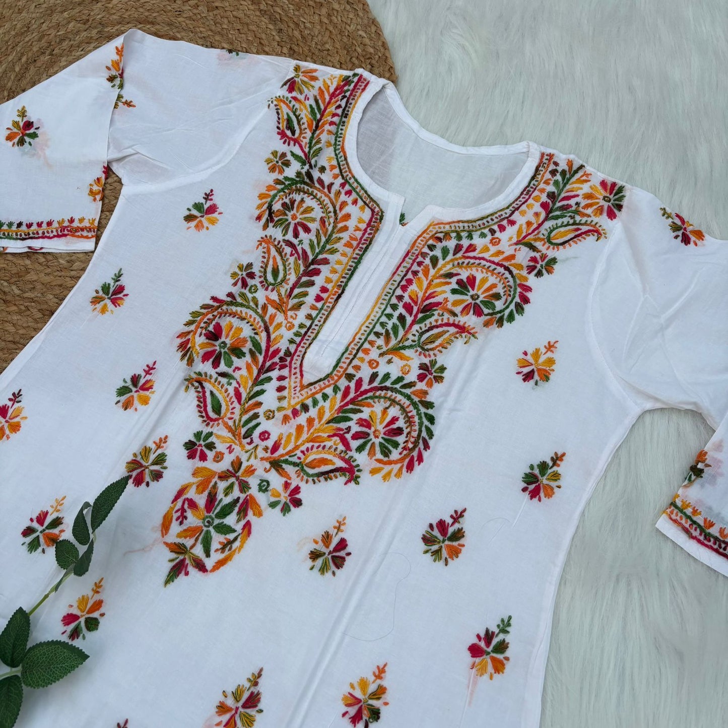 Nadia Pure Cotton Multi threaded Chikankari Kurti - White Colour - Chikankaar