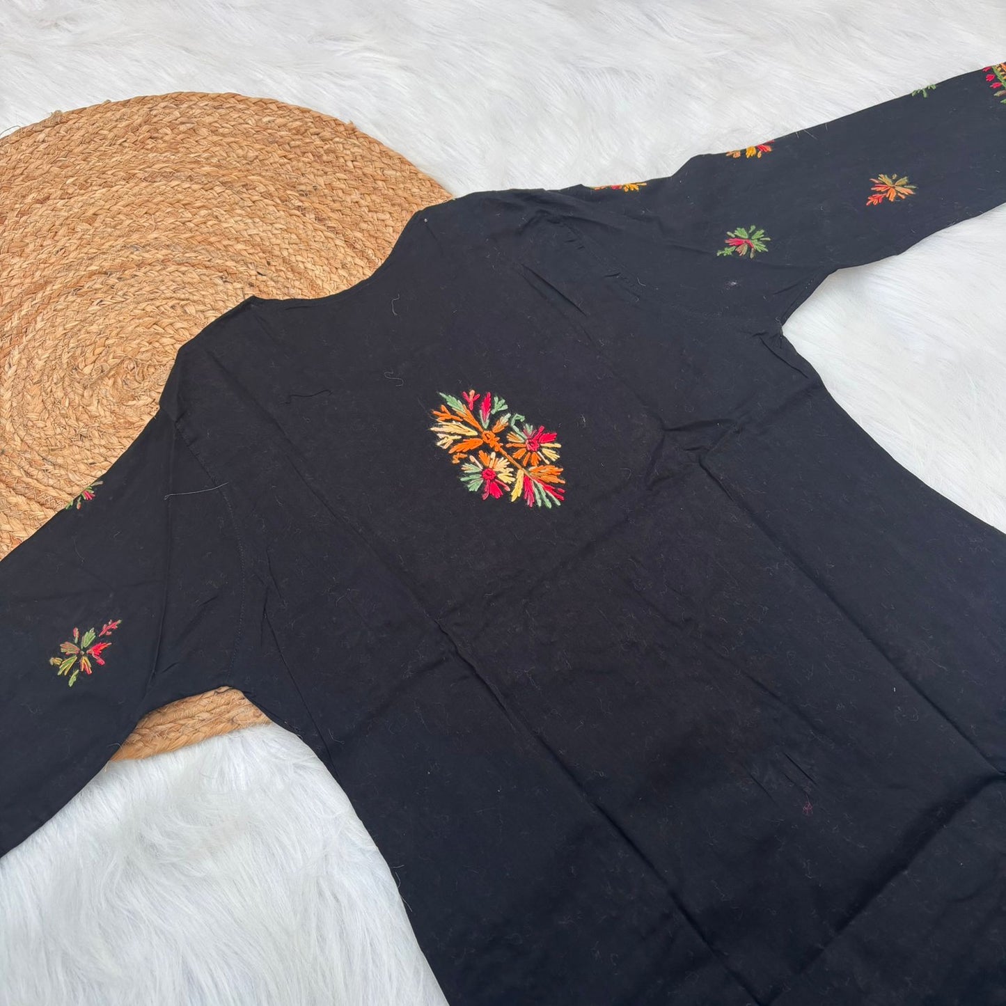 Nadia Pure Cotton Multi threaded Chikankari Kurti - Black Colour - Chikankaar