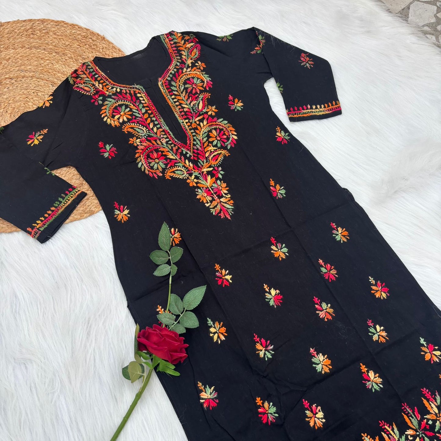 Nadia Pure Cotton Multi threaded Chikankari Kurti - Black Colour - Chikankaar