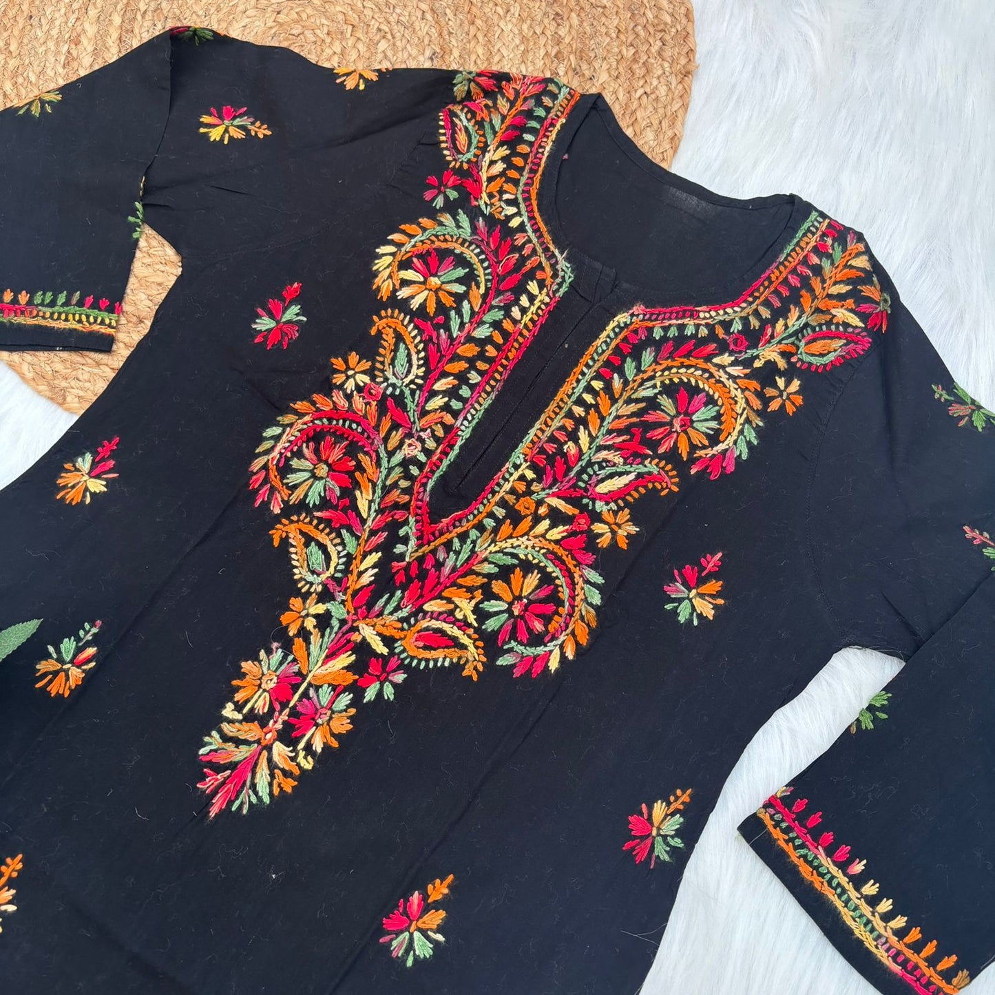 Nadia Pure Cotton Multi threaded Chikankari Kurti - Black Colour - Chikankaar