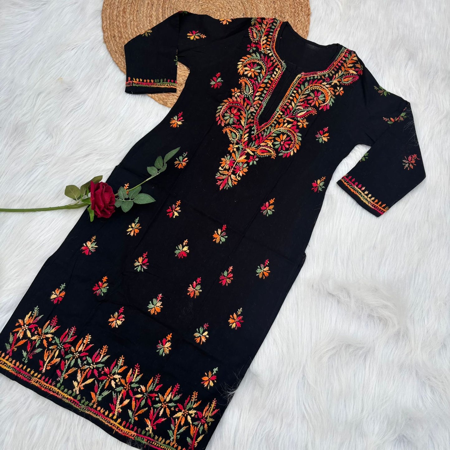 Nadia Pure Cotton Multi threaded Chikankari Kurti - Black Colour - Chikankaar