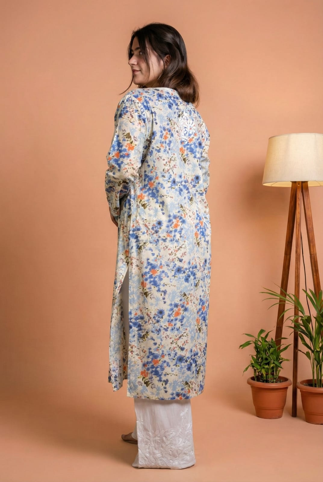 Fatima Pure Mulmul Chikankari Handwork Kurti - Blue Colour