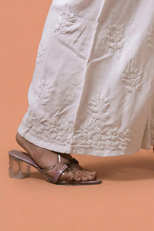 Aliza Soft Rayon Chikankari Plazo - White Color