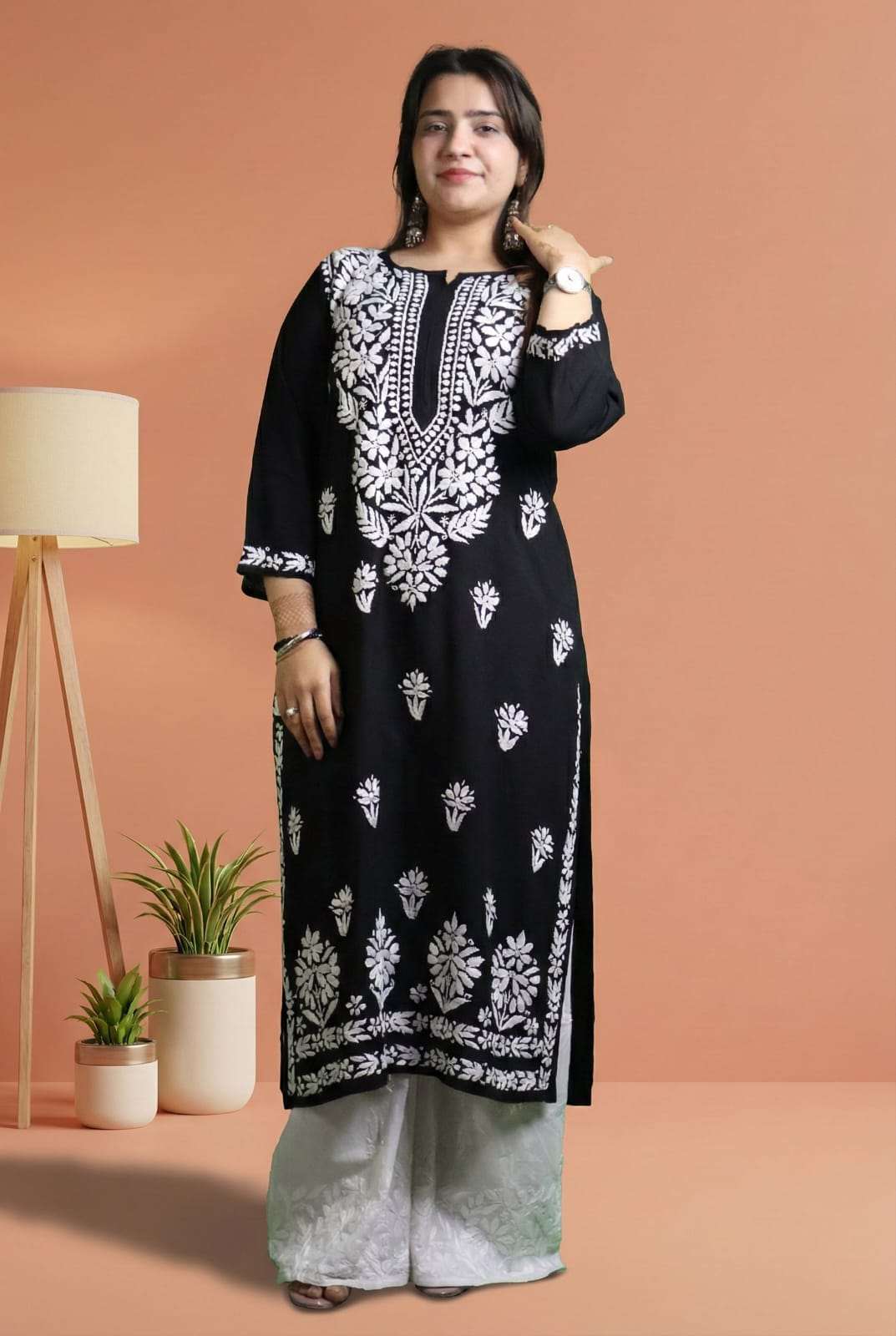 Avneet Kaur Inspired Modal Chikankari Kurti -Black colour – Chikankaar