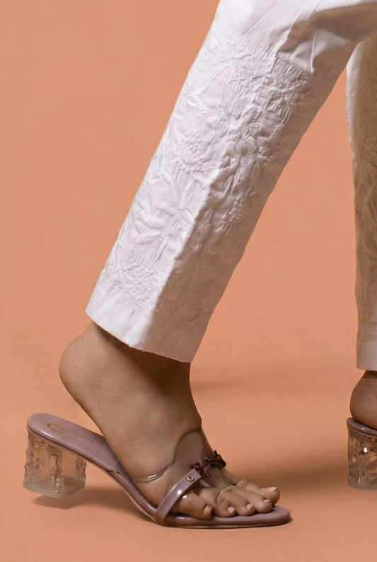 Cotton Lycra Fully Stretchable Chikankari Pant -White Colour