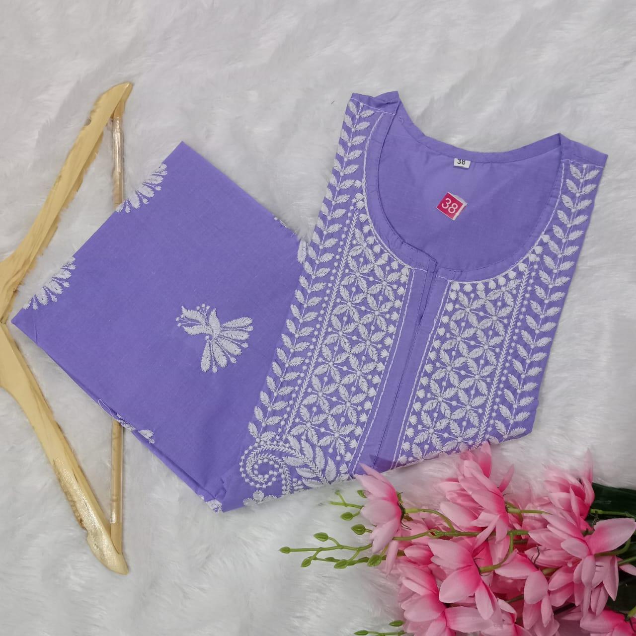 Cotton Machine Work Chikankari Kurti - Purple Colour - Chikankaar