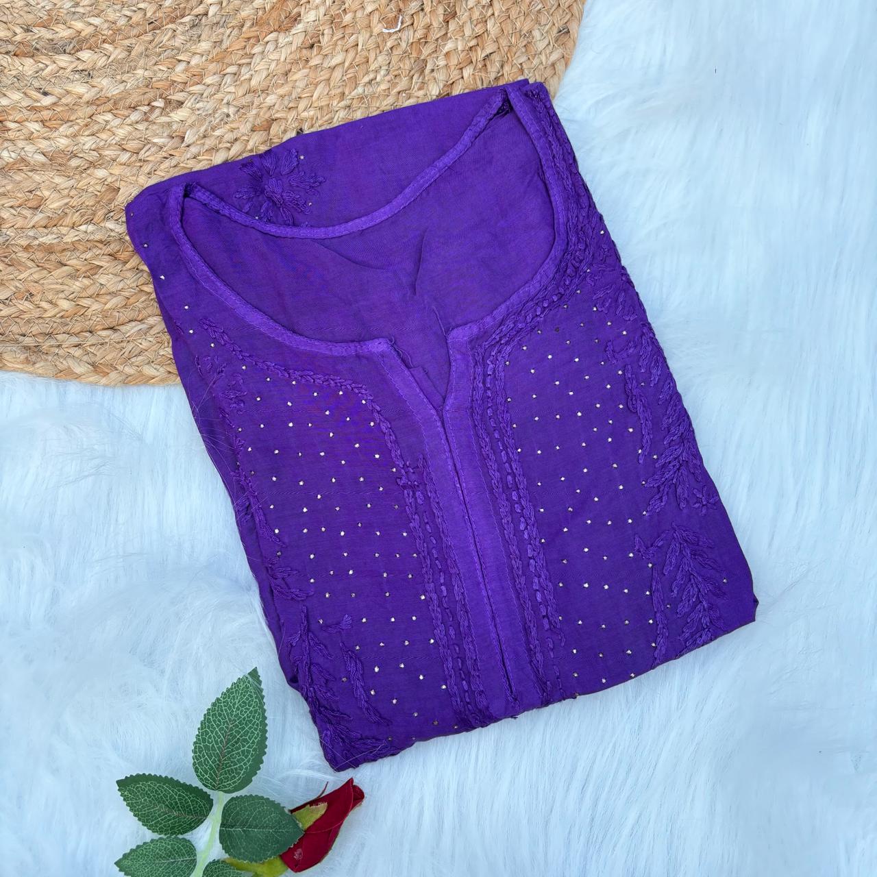 Rakul Preet Inspired Chikankari Muslin Kurti with Mukaish Work - Violet Colour - Chikankaar