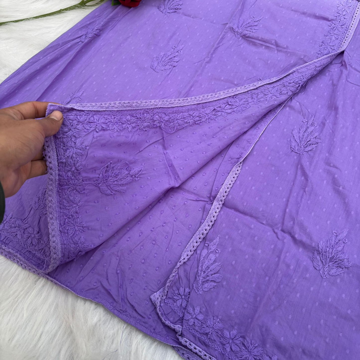 Shazia Ombre Shaded Dobby Cotton Chikankari Angarakha - Purple Colour
