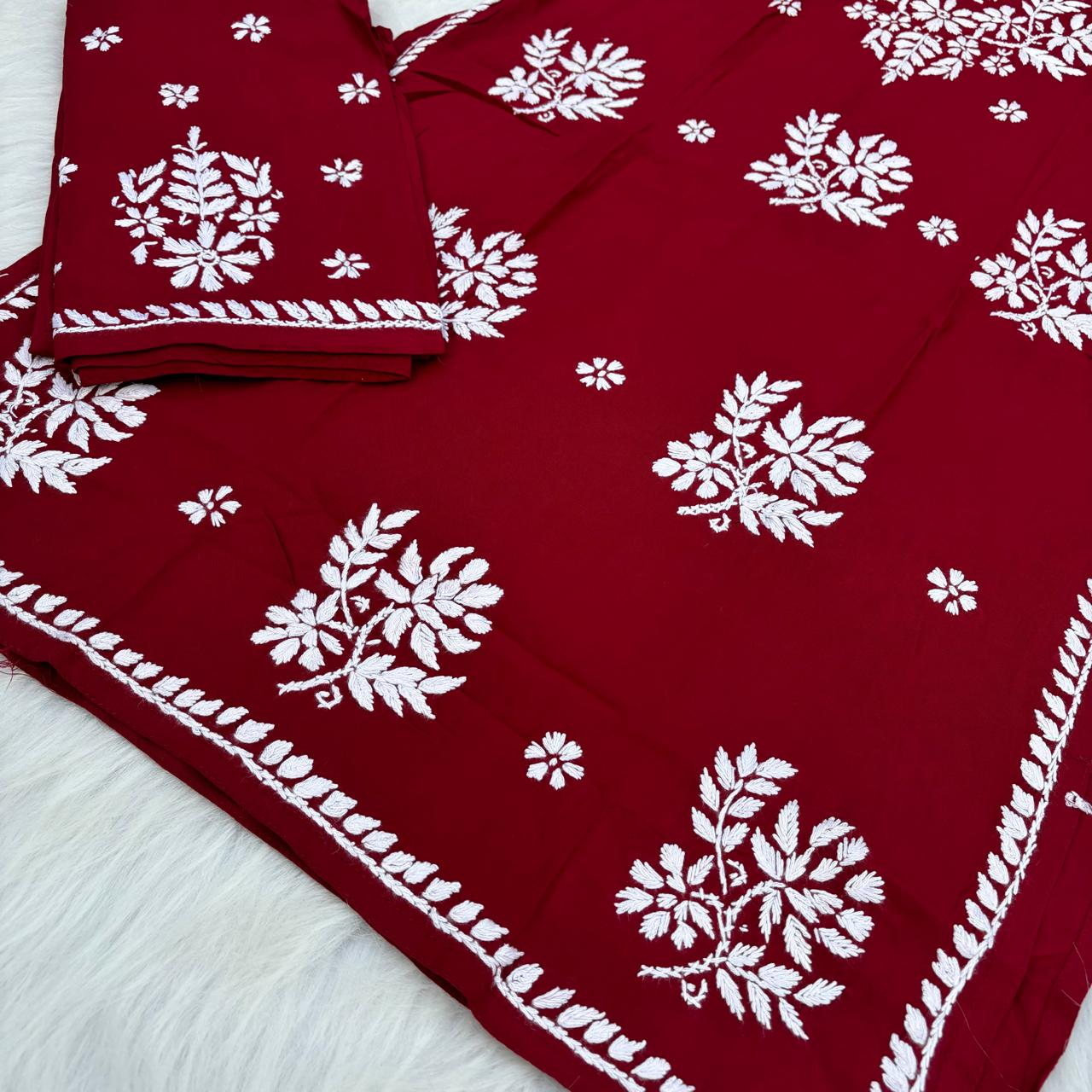 Jannat Soft Rayon Chikankari Kurti Plazo Set - Maroon colour - Chikankaar