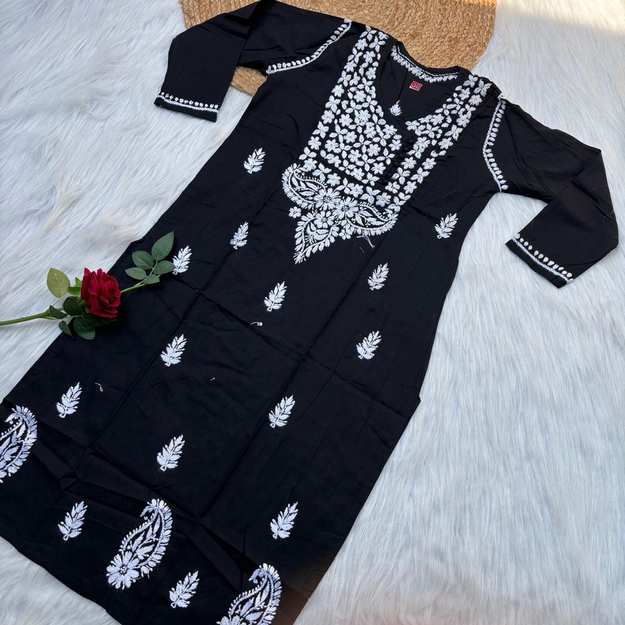 Sabeena Pure Cotton Chikankari Kurti Black Colour