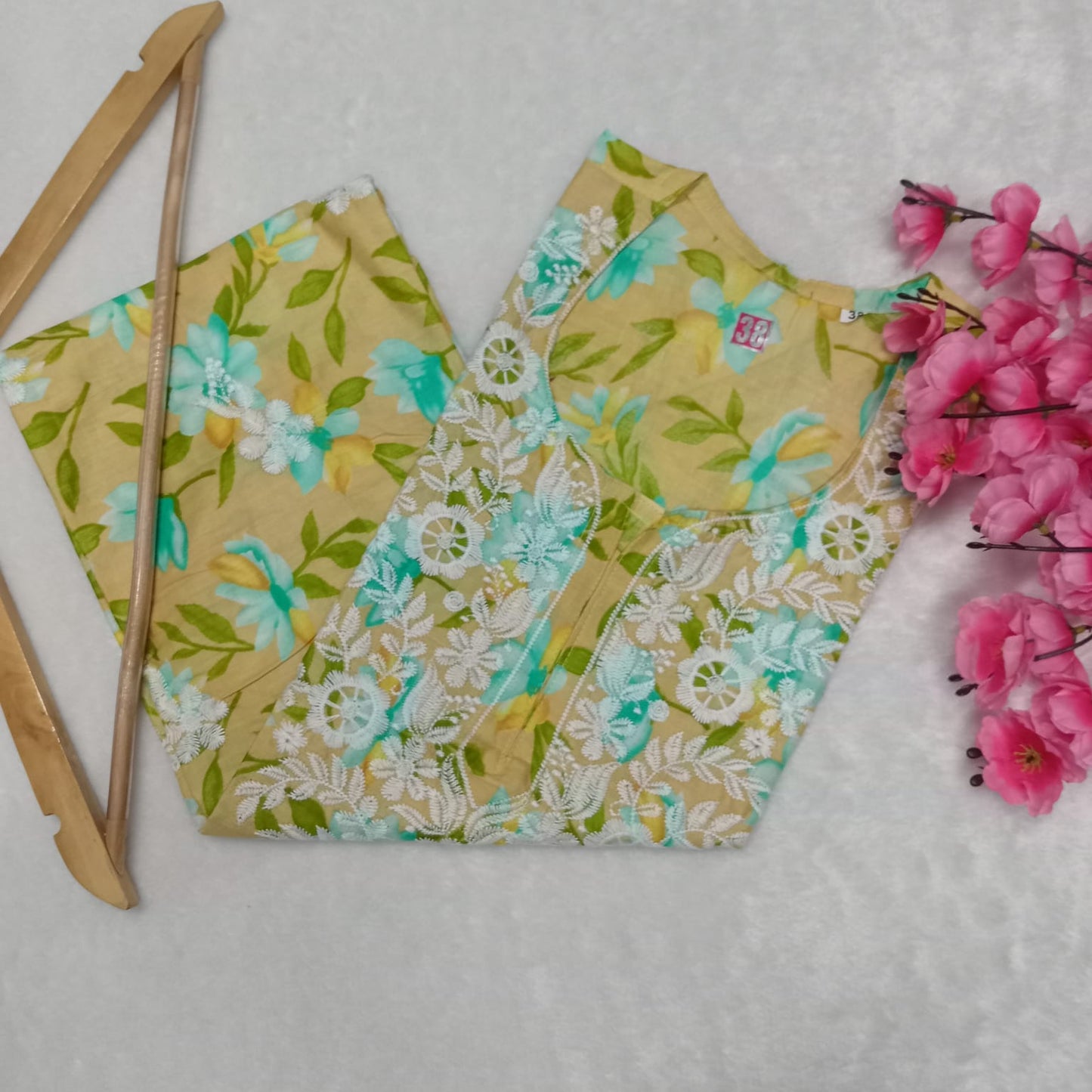 Mulmul Cotton Chikankari Machine Work Kurti -Cream Colour - Chikankaar