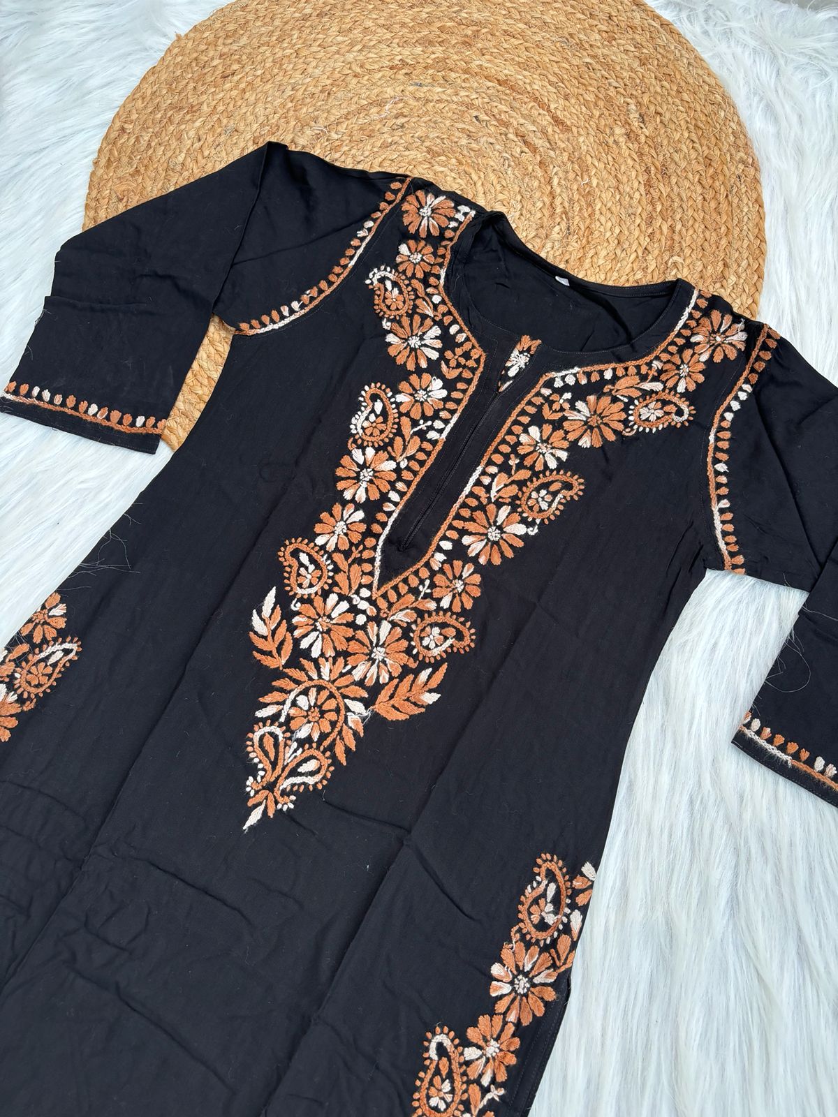 Ghada Soft Rayon Lucknowi Handwork Chikankari Kurti - Mustard Colour