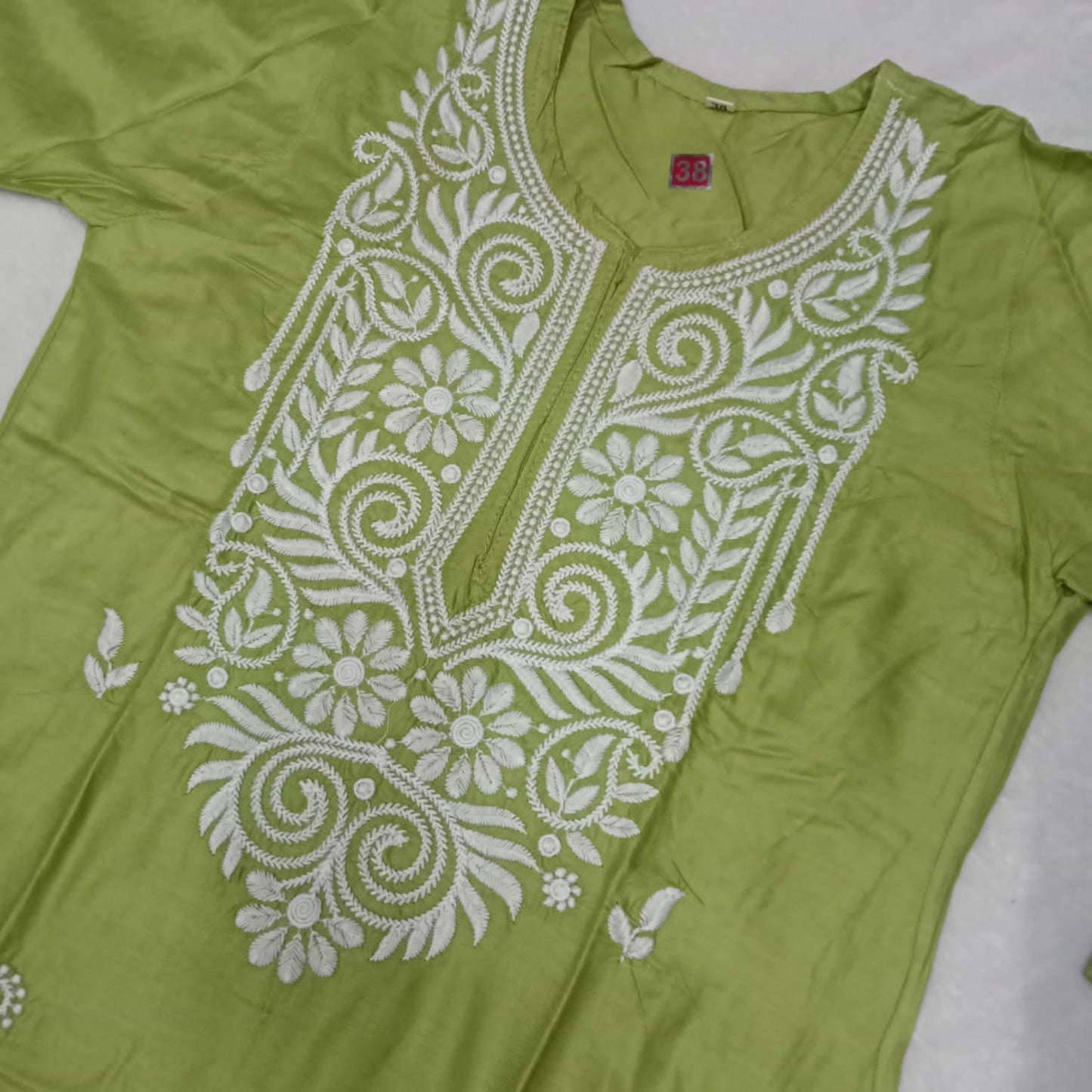 RAYON CHIKANKARI MACHINE WORK KURTI PLAZO SET- DARK GREEN COLOUR - Chikankaar
