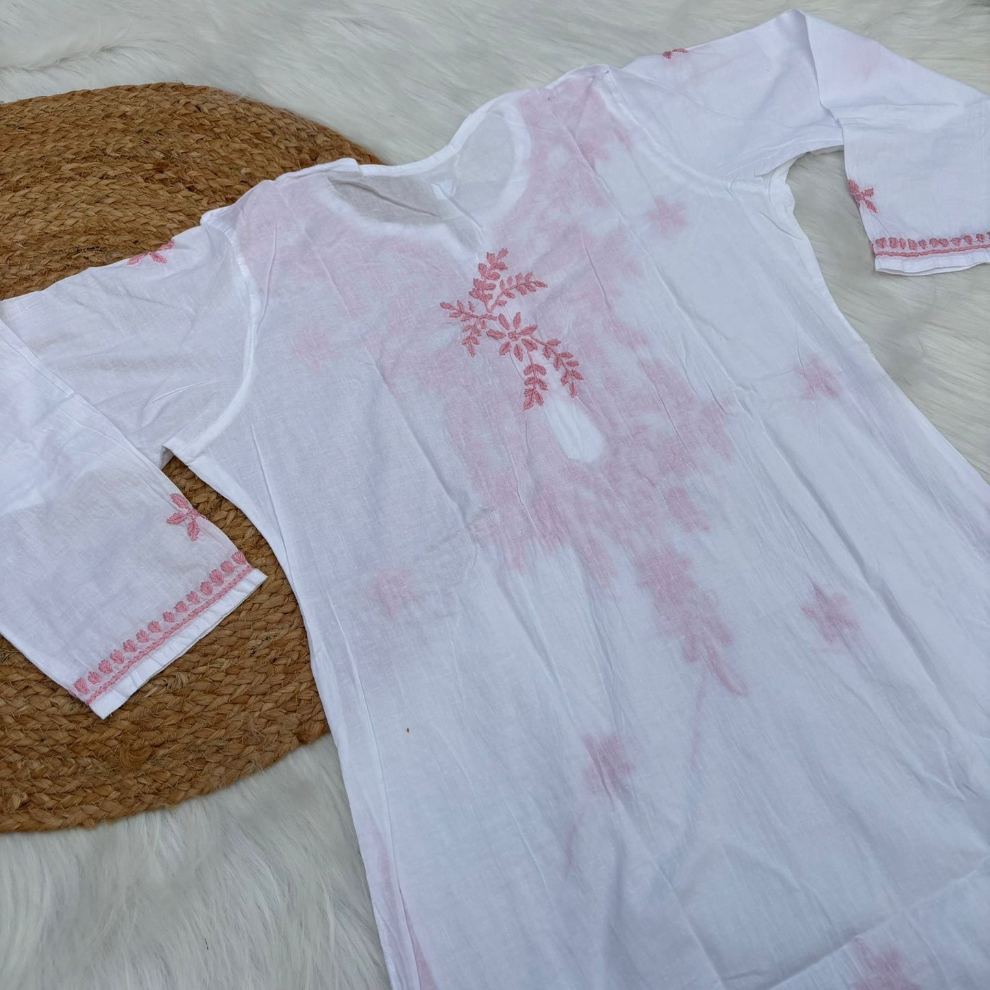 Shraddha Kapoor inspired Pure Cotton Chikankari Kurti - Baby Pink Colour - Chikankaar