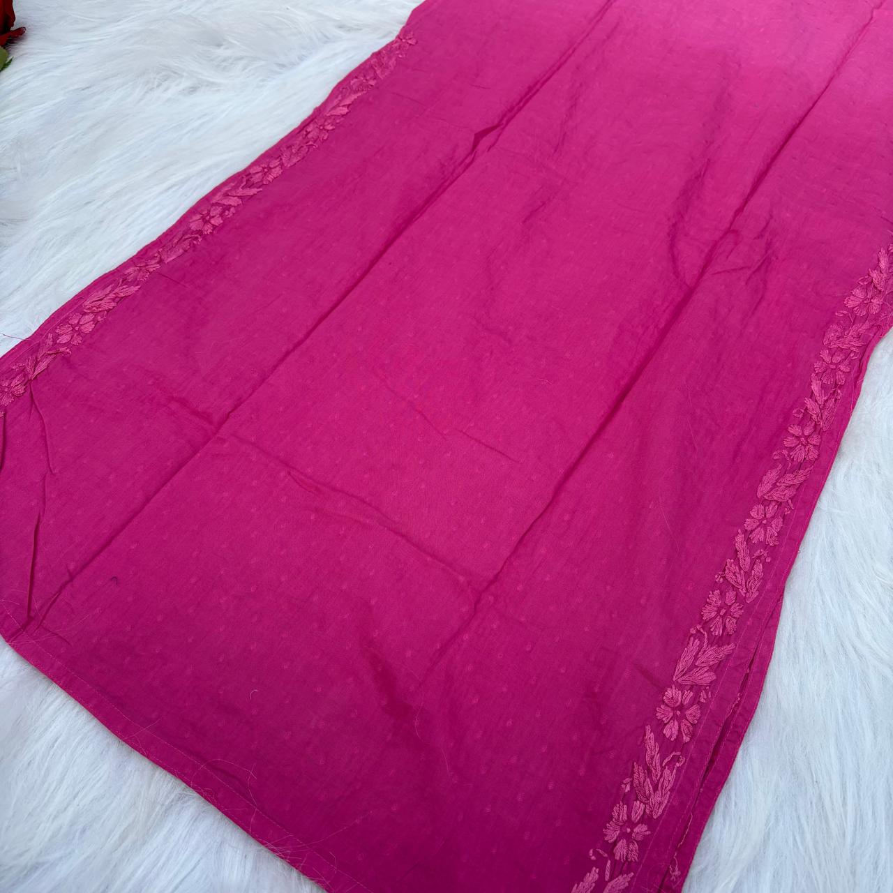 Sadia Dobby Cotton Ombre Shaded Chikankari Kurti with Collar - Pink Colour