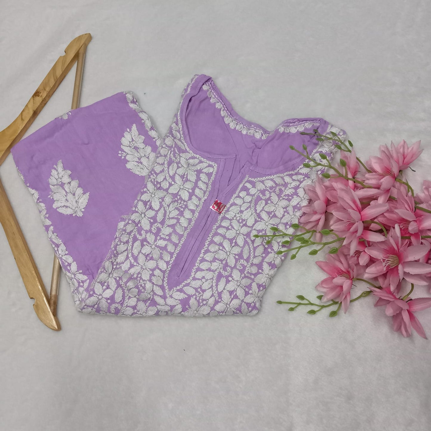 Soft Rayon Heavy Chikankari Panel Work Kurti -Purple Colour - Chikankaar