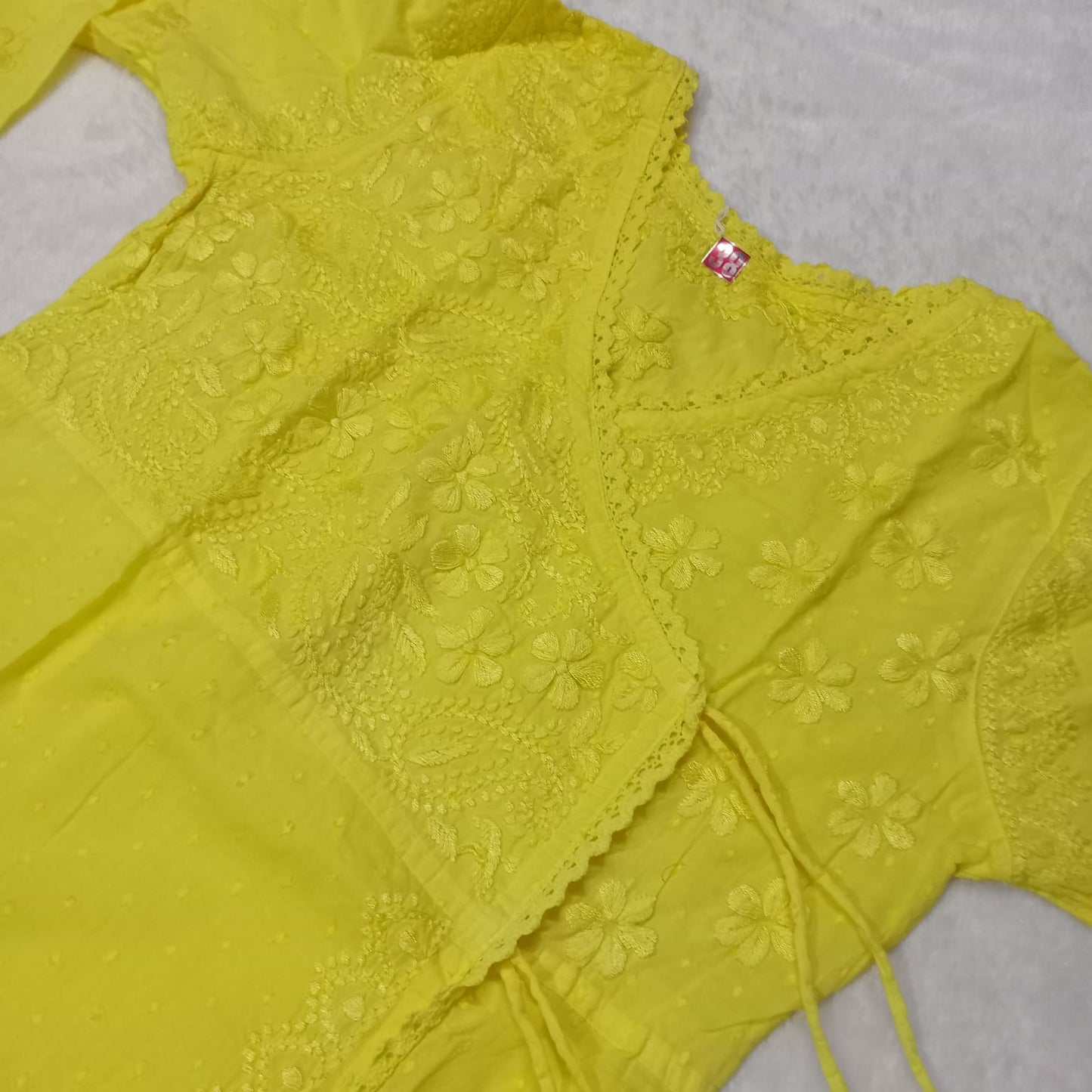 Ombre Shaded Dobby Cotton Chikankari Angarakha - Yellow Colour - Chikankaar