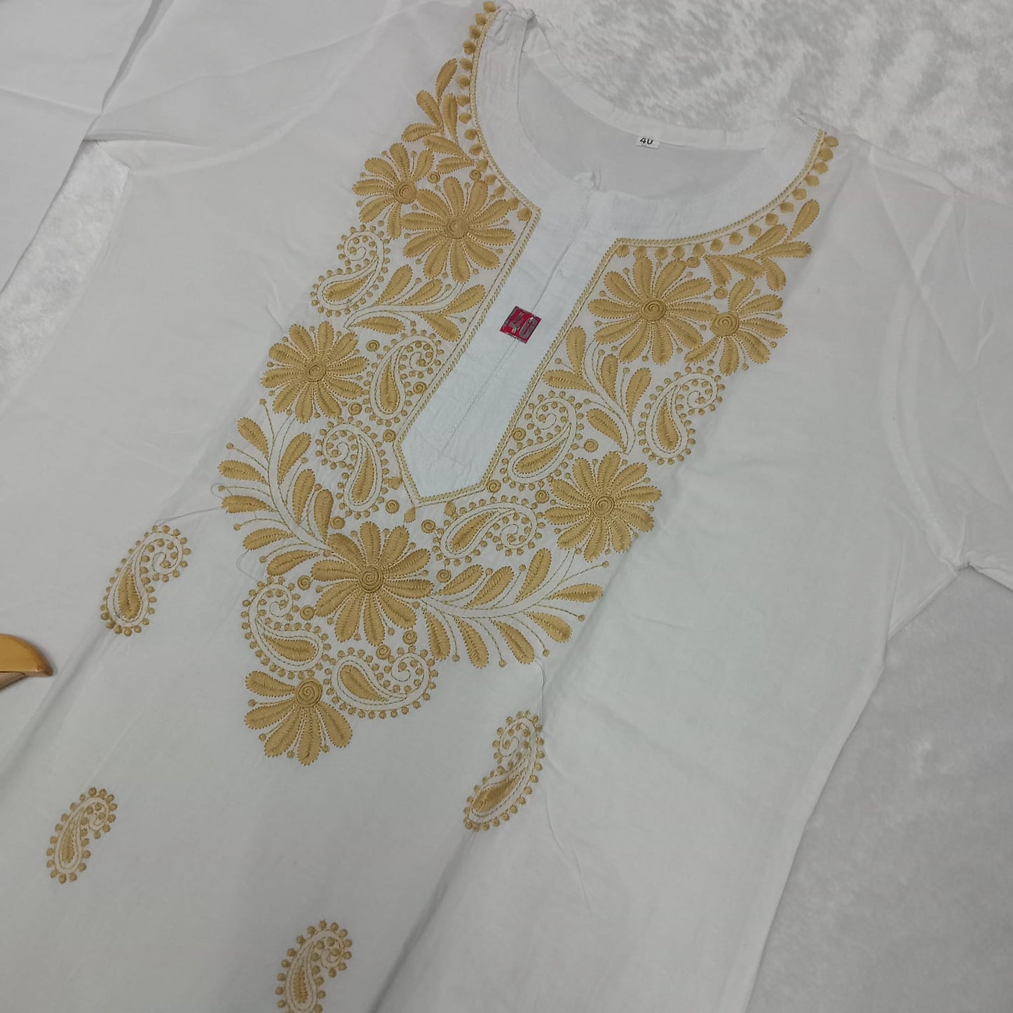 Pure Cotton Chikankari Machine Work Kurti - White Yellow Colour - Chikankaar
