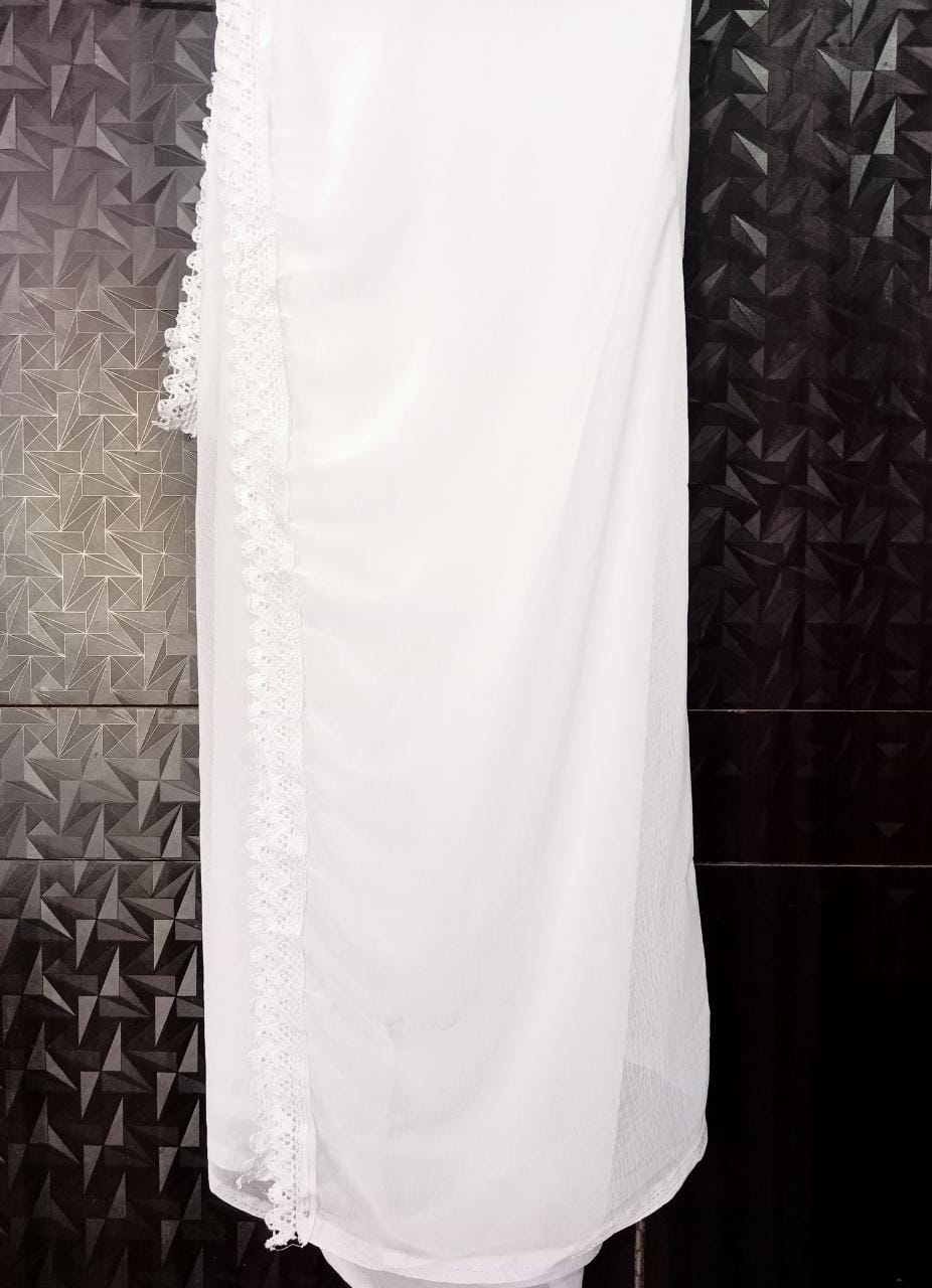 PURE WHITE GEORGETTE DUPATTA - Chikankaar